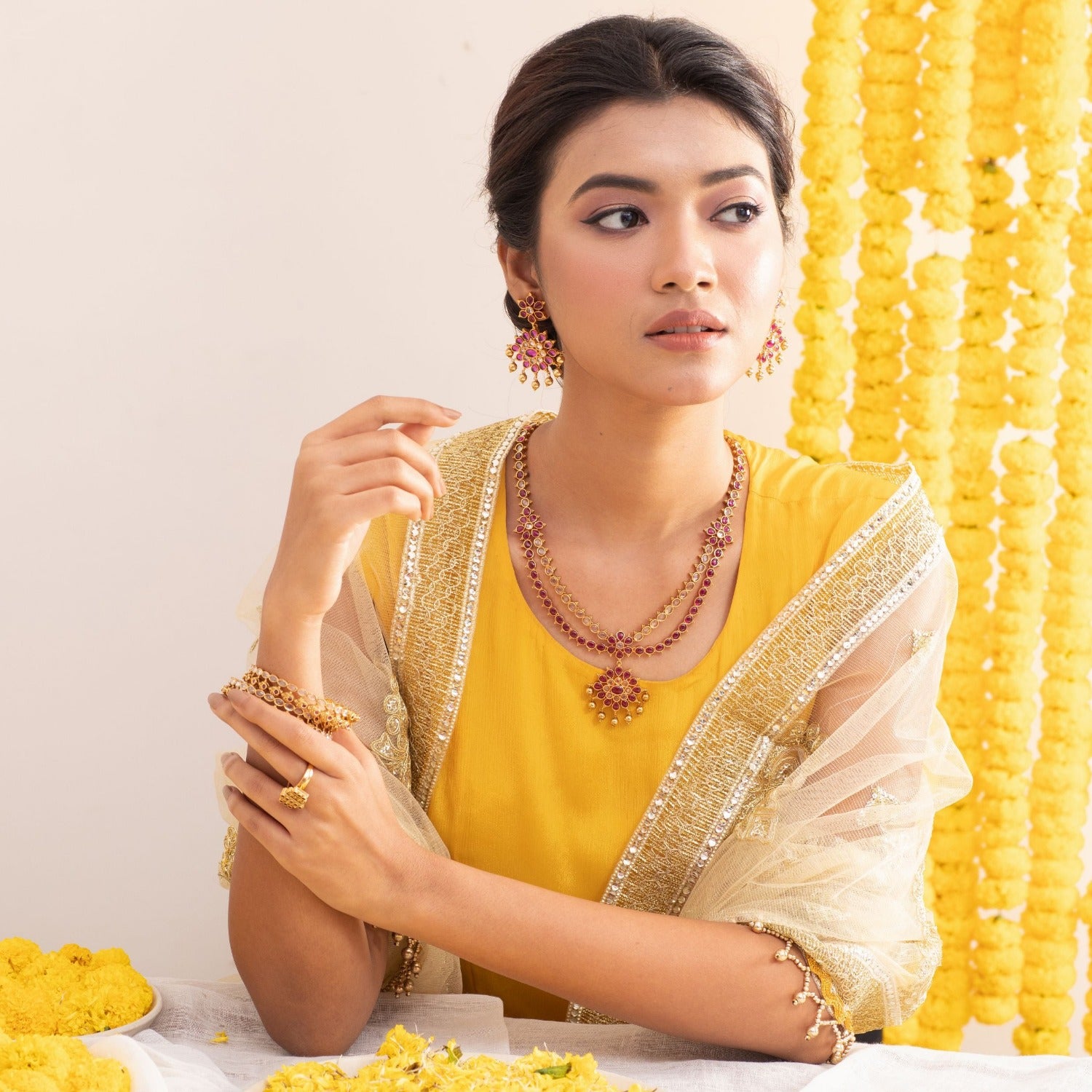 Flaunt Classic CZ Two Layer Necklace Set 