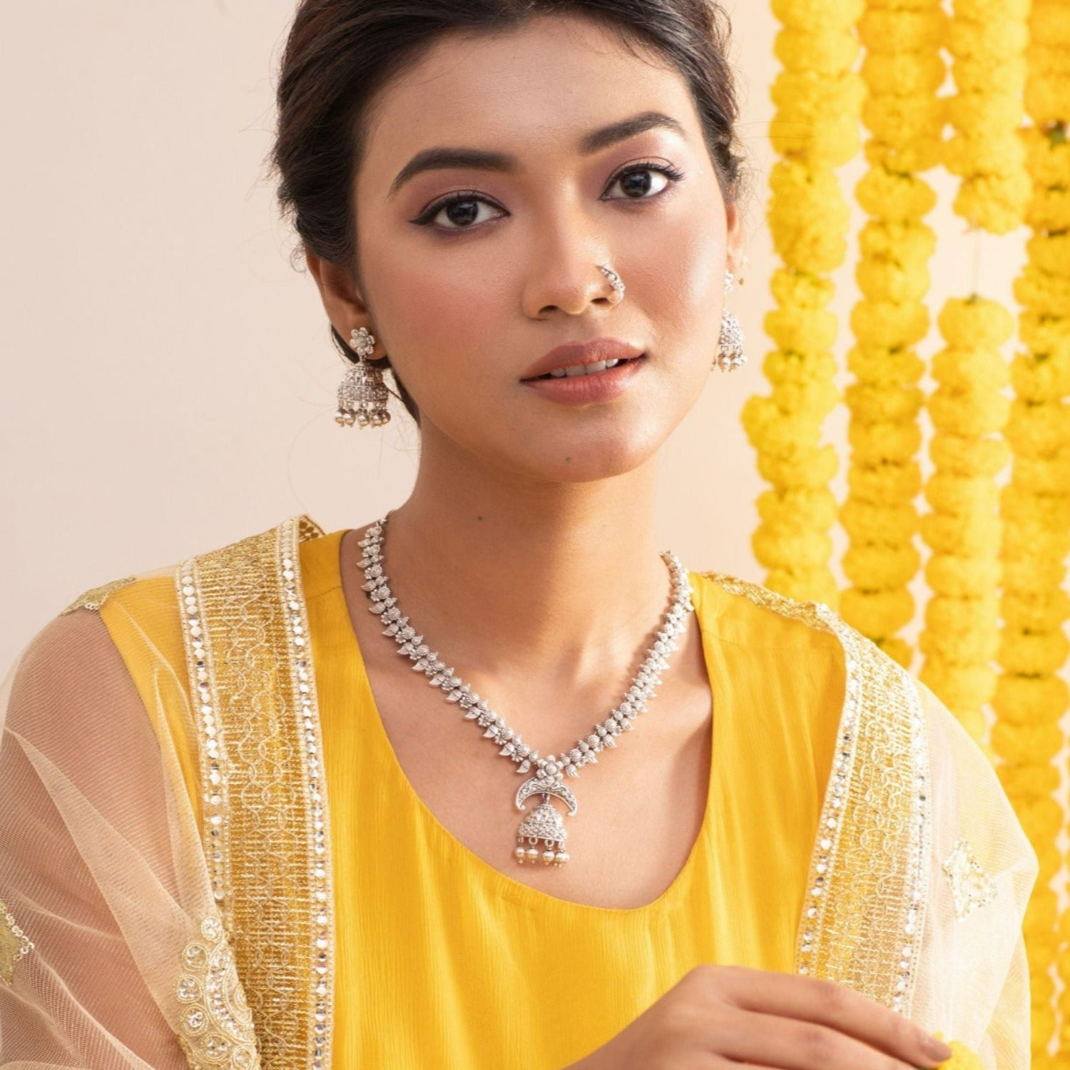 Maati Jhumki Floral Antique Oxidized Necklace Set