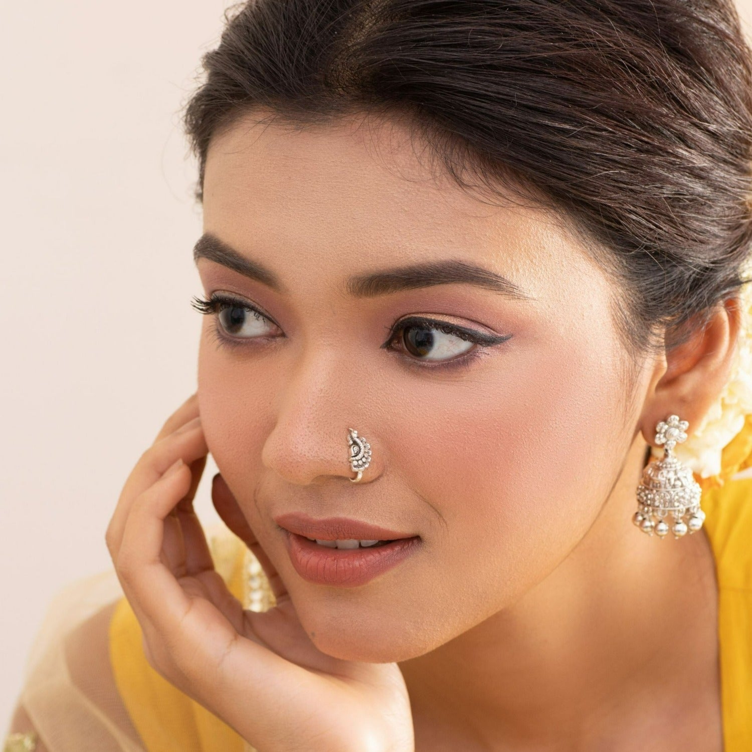 Oxidized Nose Ring Maati Peacock Floral Antique Oxidized Nose Pin