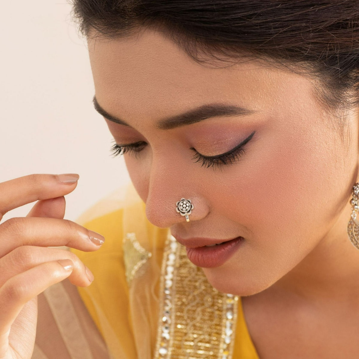 Maati Floral Statement Antique Oxidized Nose Pin