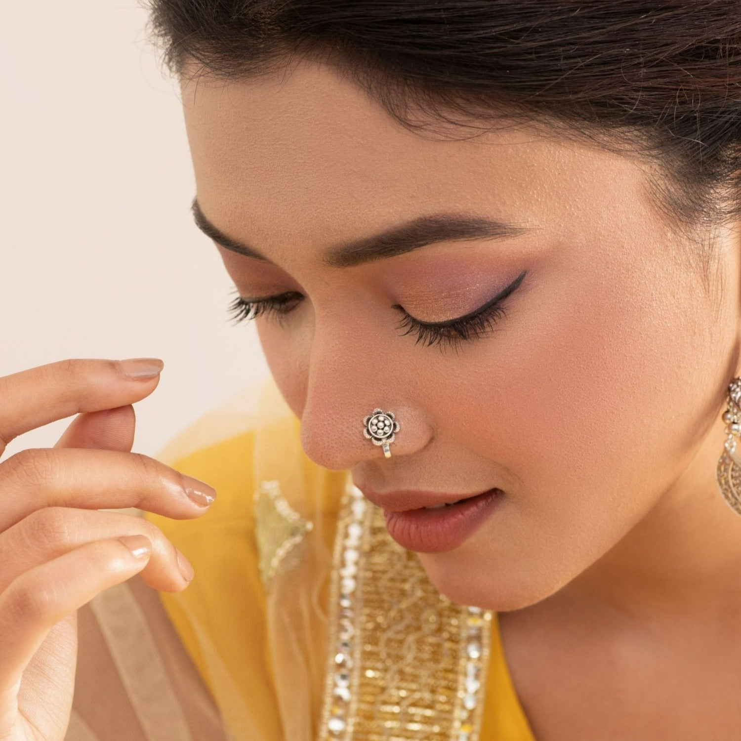 Maati Floral Statement Antique Oxidized Nose Pin