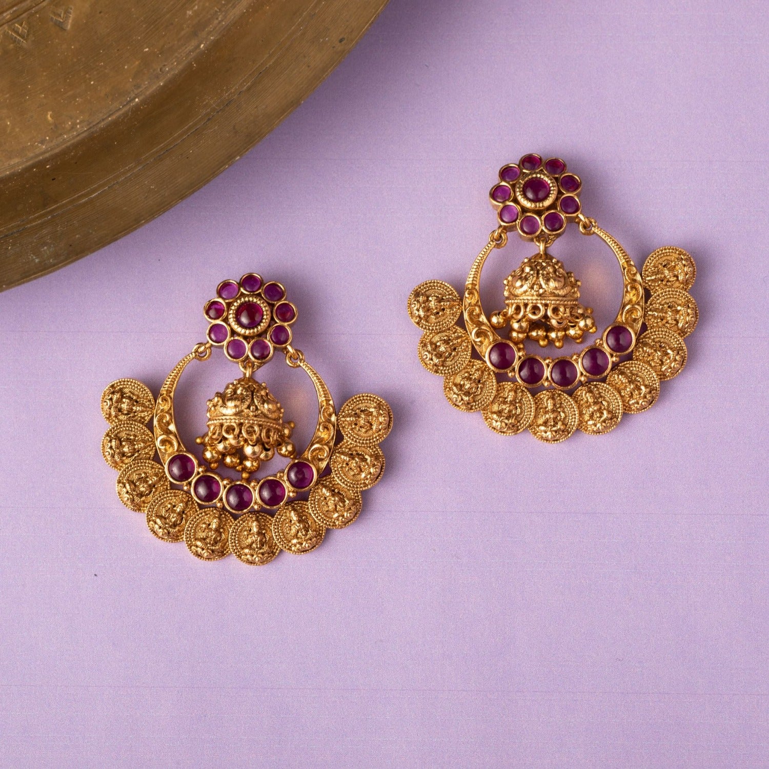 Kundan Chandbali Earrings | Purple Chandbali – Peach Tassels