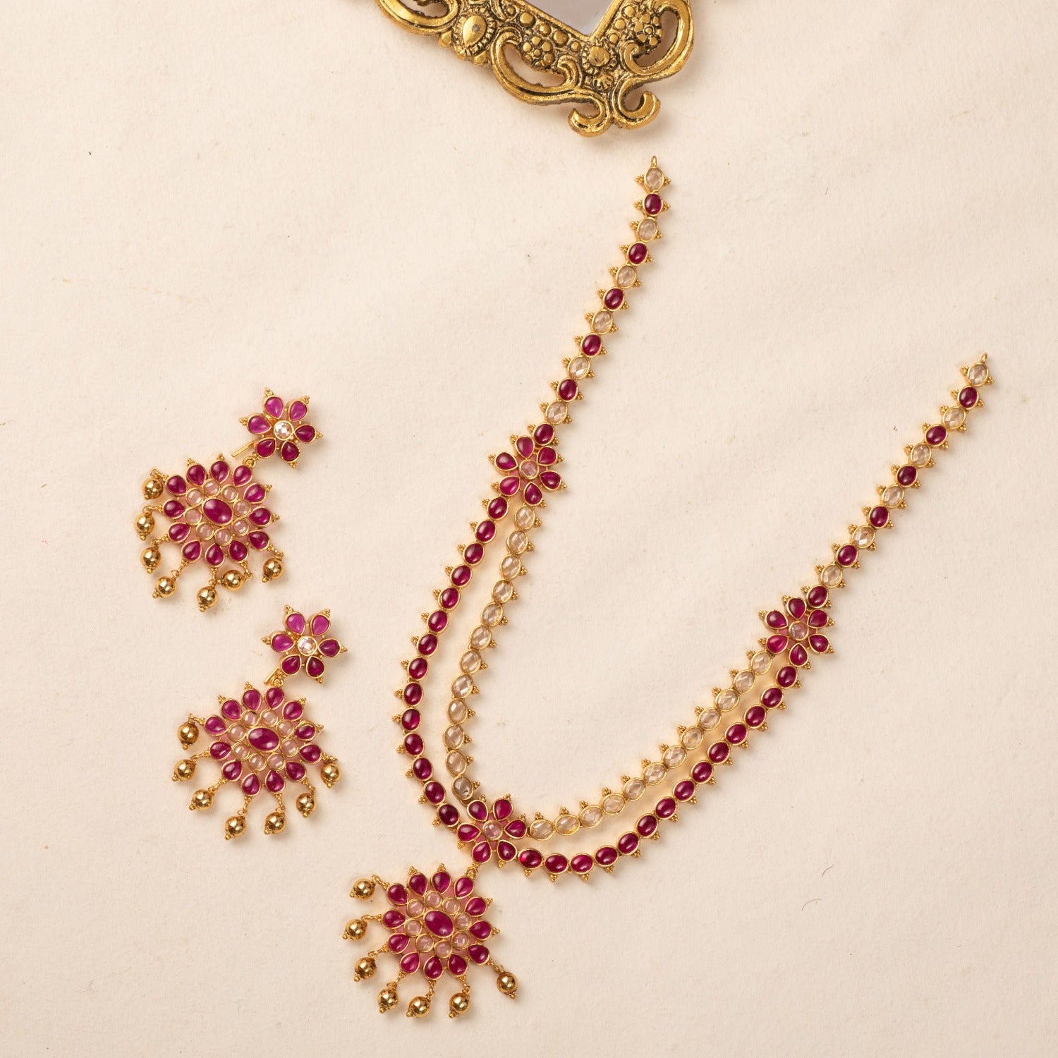 22ct Gold Two Tone Ball Drop Necklace Set – Roop Darshan