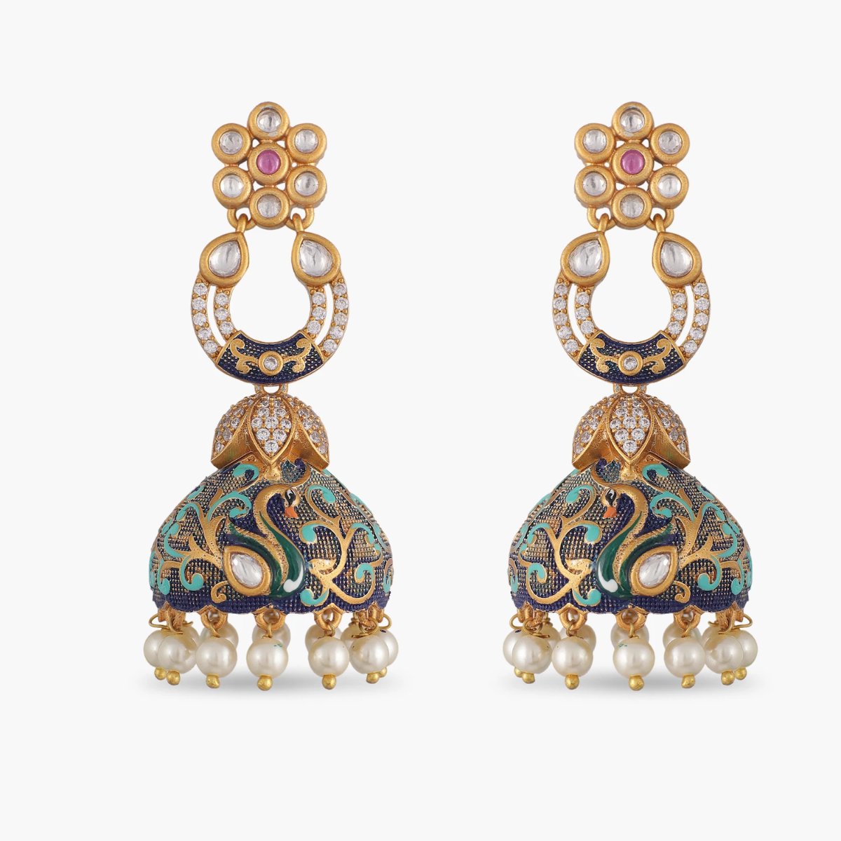 Buy Vivinia Designer Jewellery Kundan And Pearl Embellished Jhumka Earrings  Online  Aza Fashions