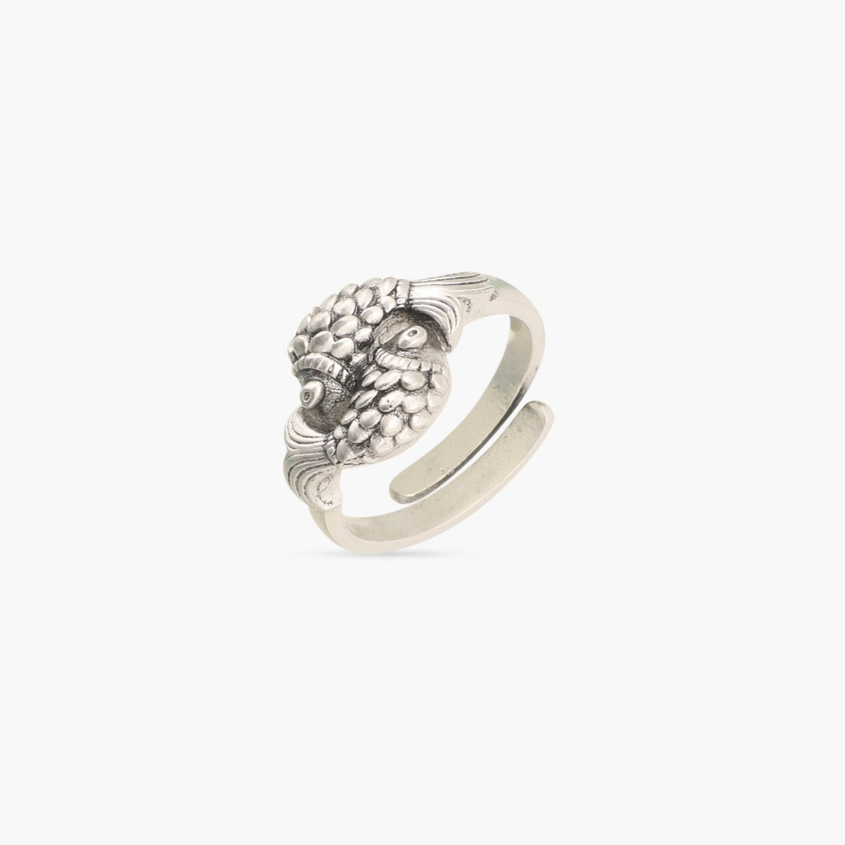Double Fish Oxidized Finger Ring
