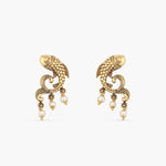 Fish and Pearl Oxidized Drop Earrings