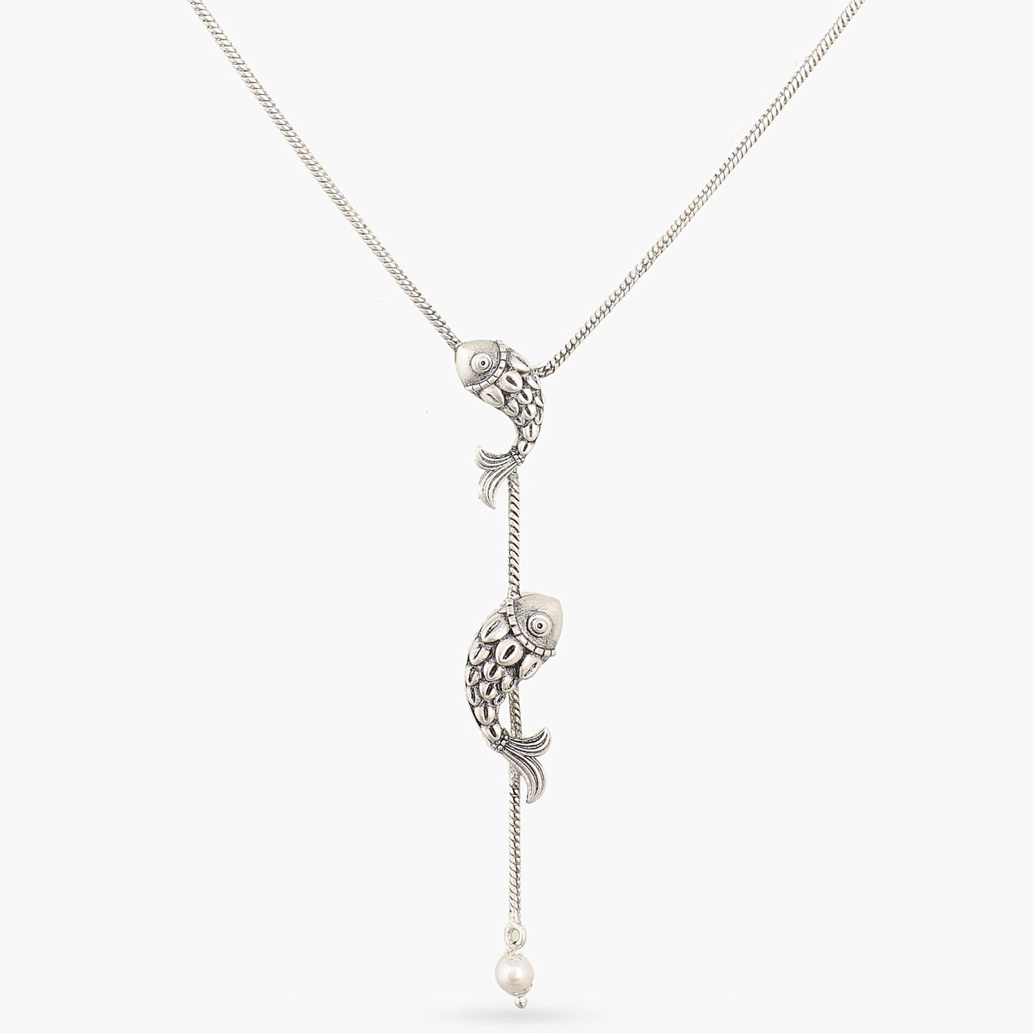 Dual Fish Oxidized Chain Necklace