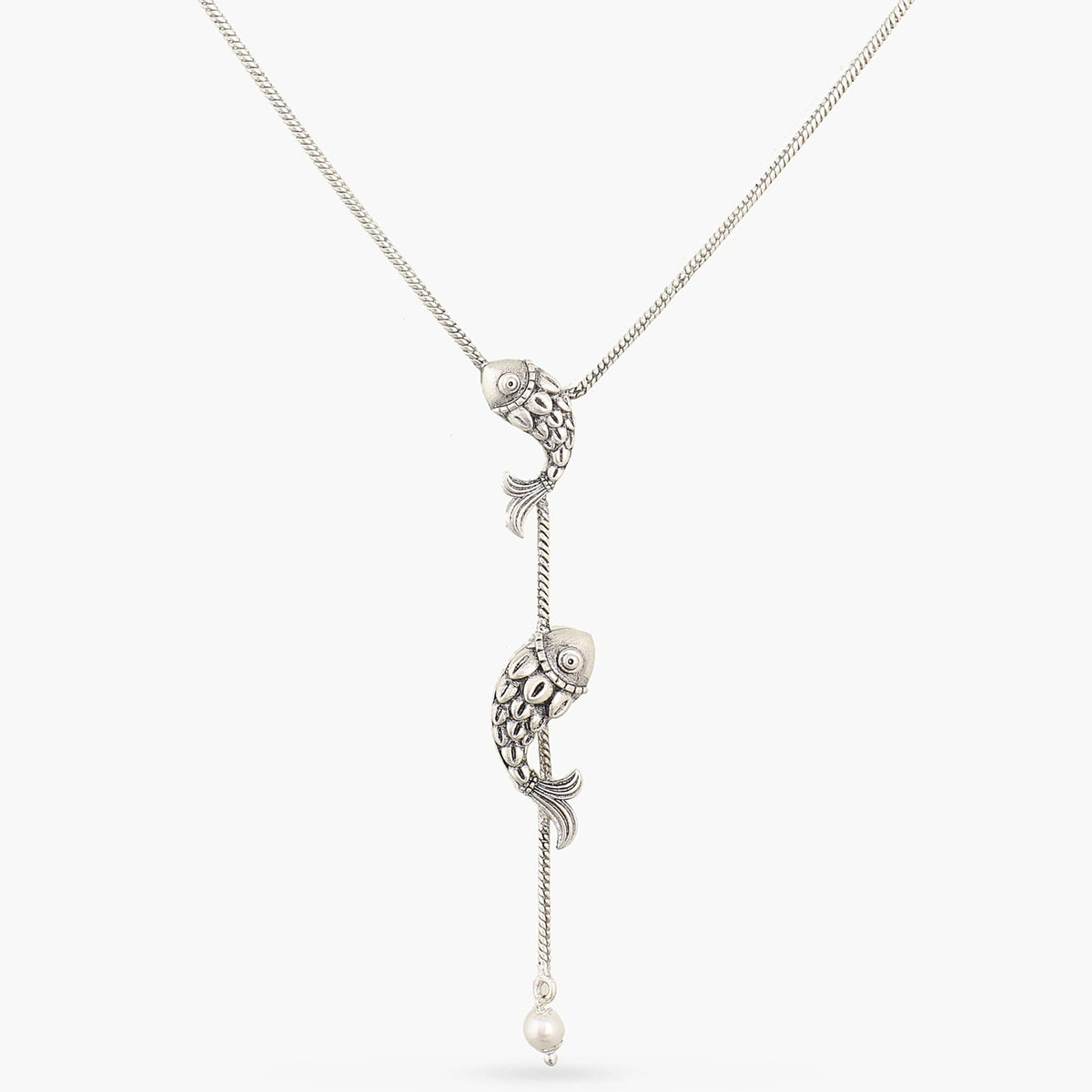 Dual Fish Oxidized Chain Necklace