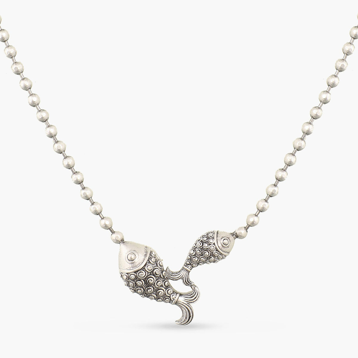 Double Fish Oxidized Beads Chain Necklace