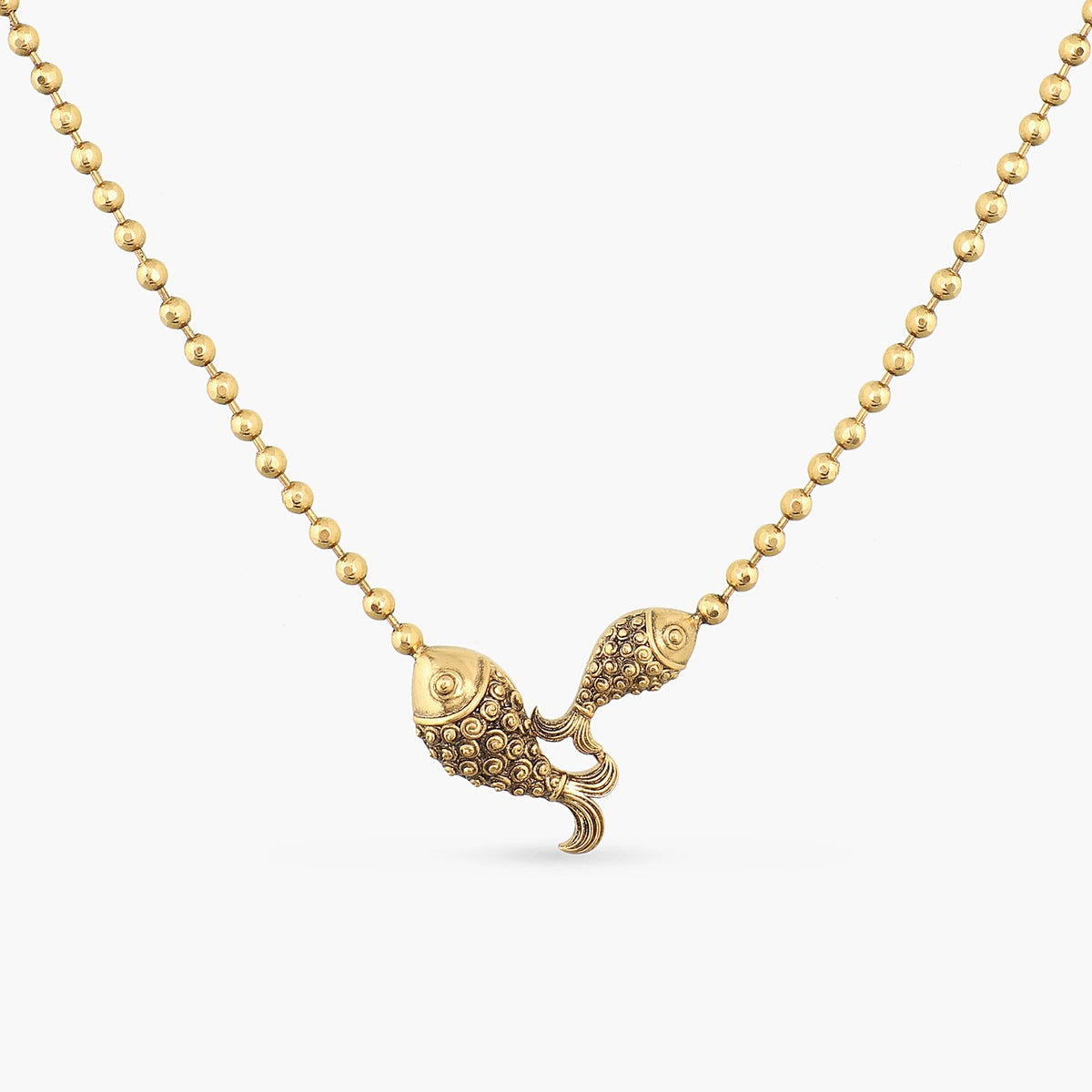 Double Fish Oxidized Beads Chain Necklace