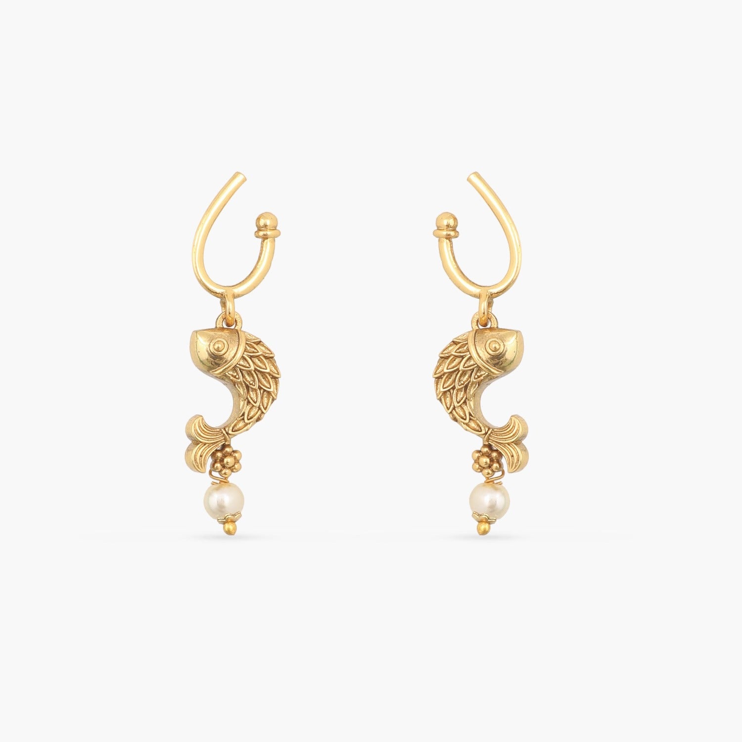 Hooked Fish Oxidized Drop Earrings