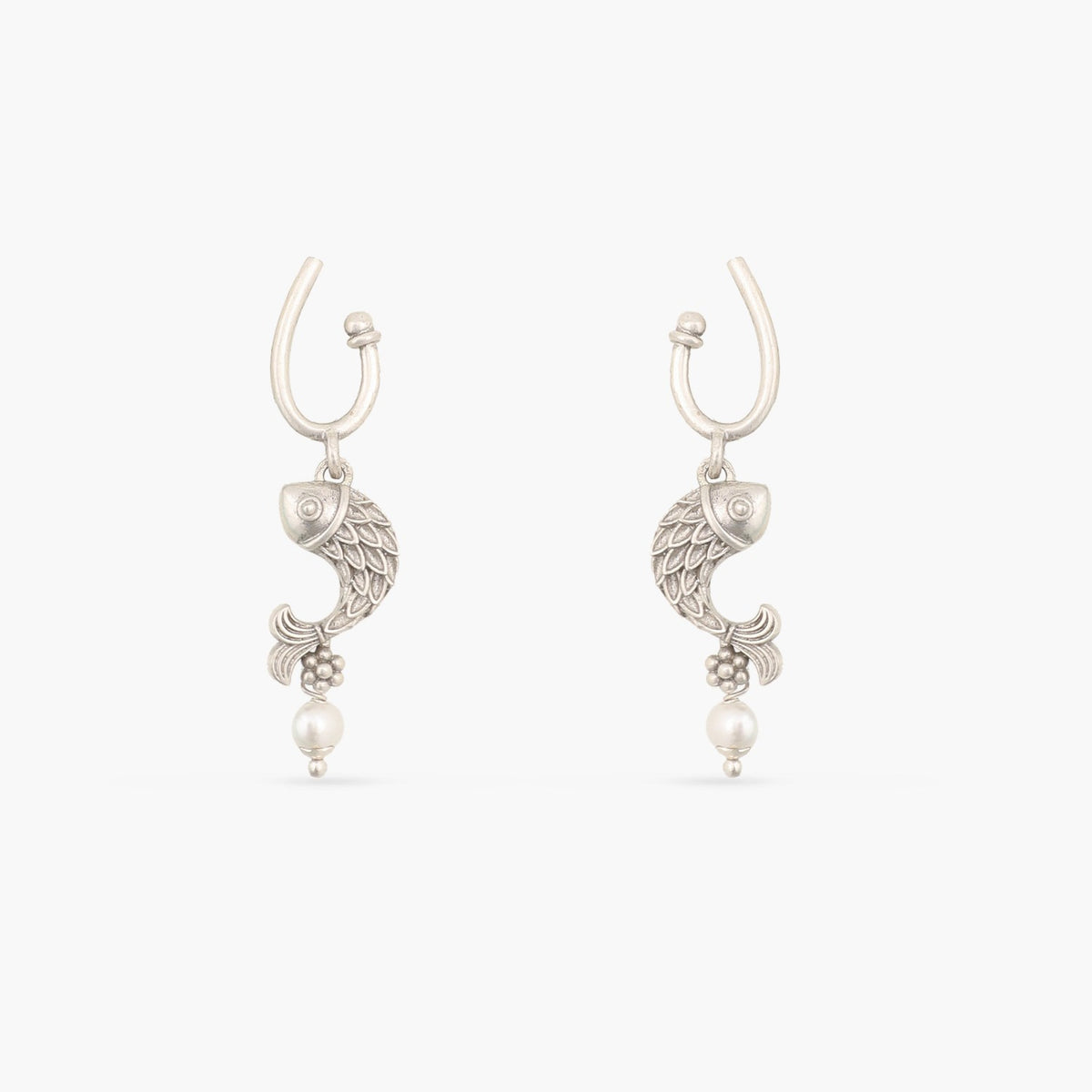 Hooked Fish Oxidized Drop Earrings