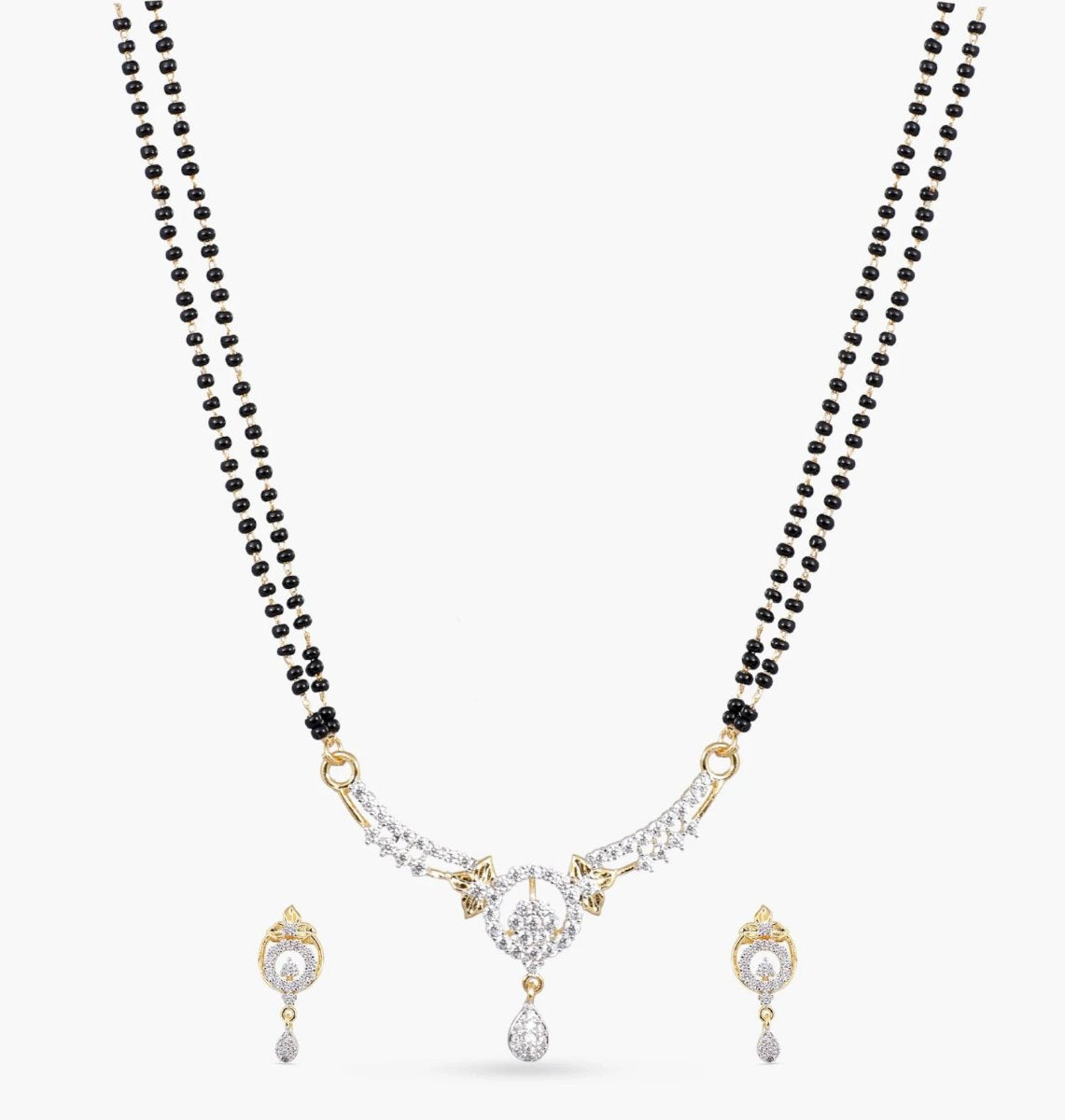 Rina Nakshatra CZ Black Beads Necklace Set