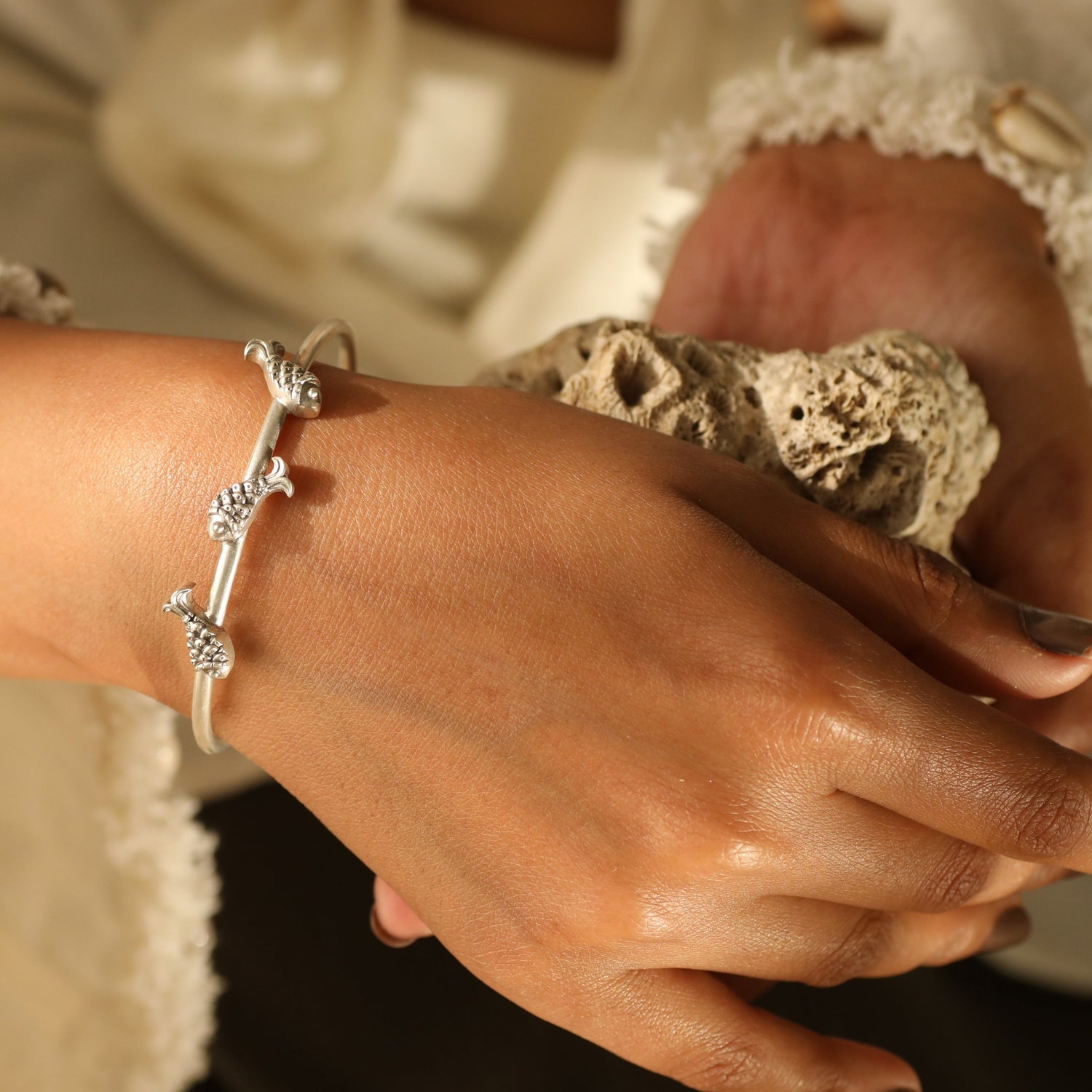 Fish Oxidized Cuff Bracelet