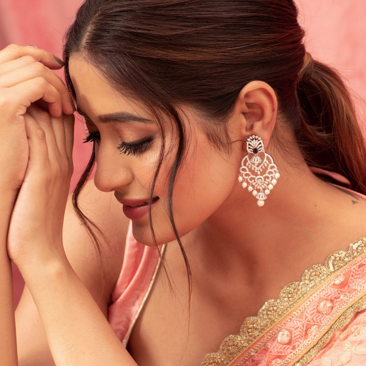 Jane Nakshatra CZ Chandbali Earrings