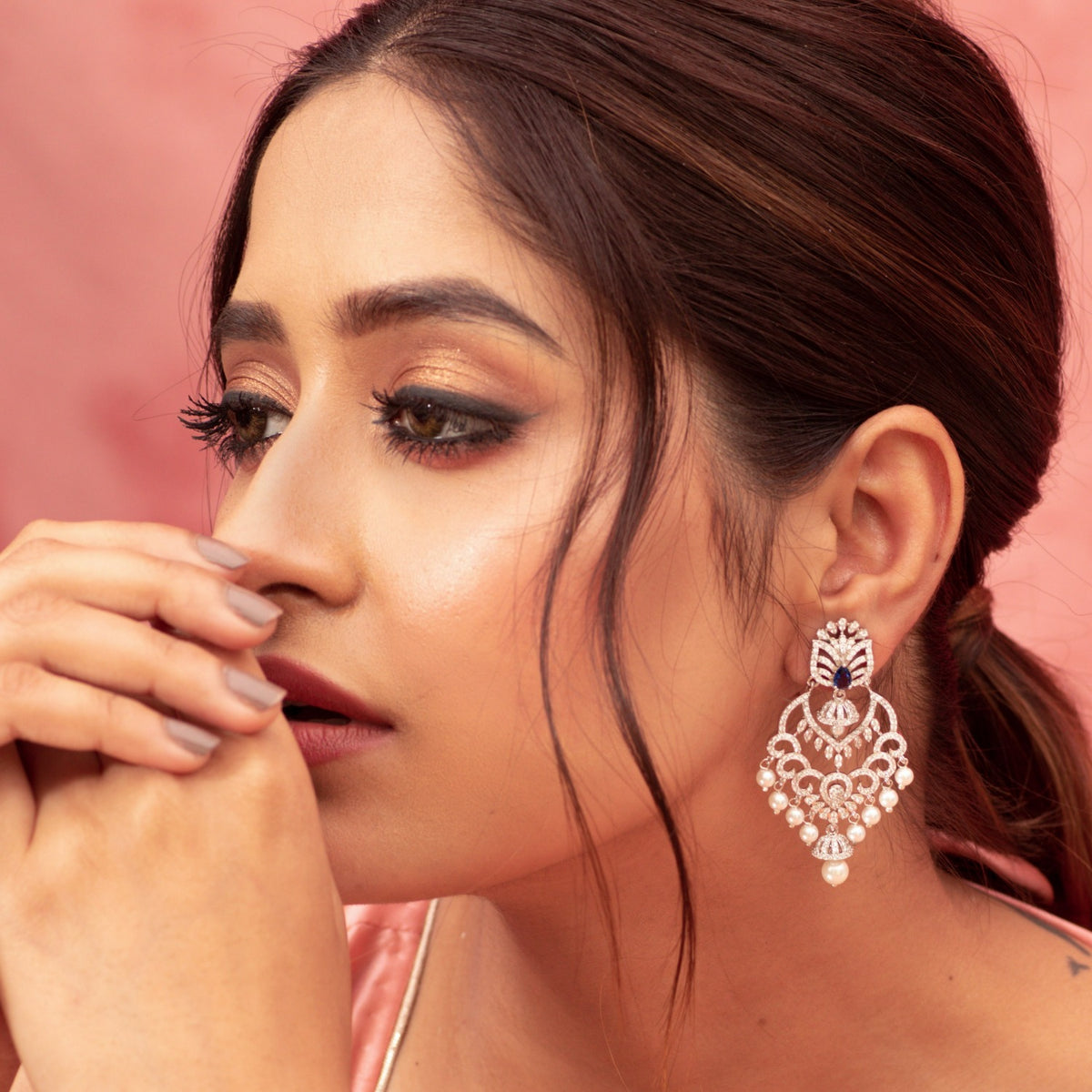 Jane Nakshatra CZ Chandbali Earrings