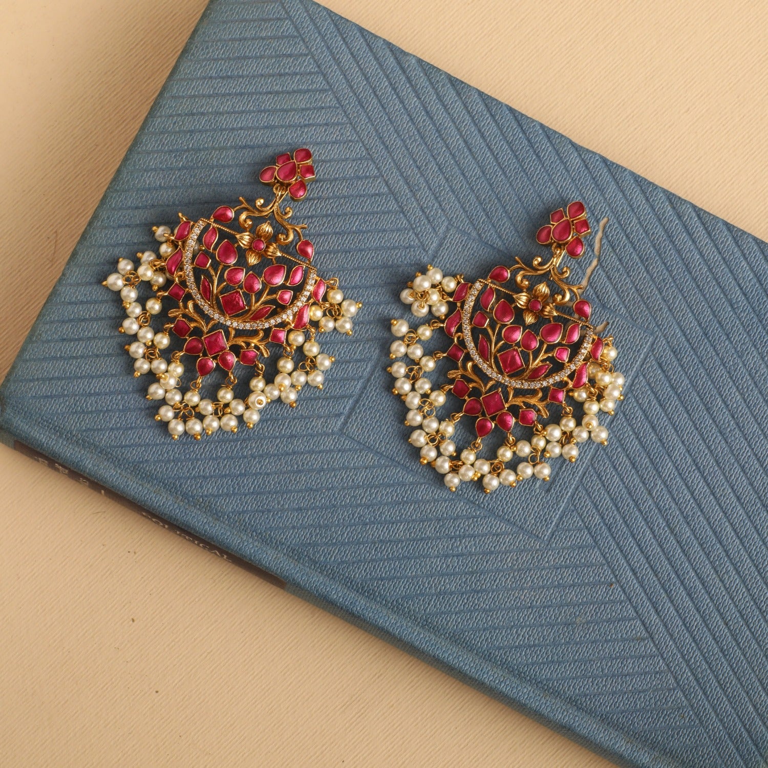 Elegant Gold Polish Coral Earrings - South India Jewels