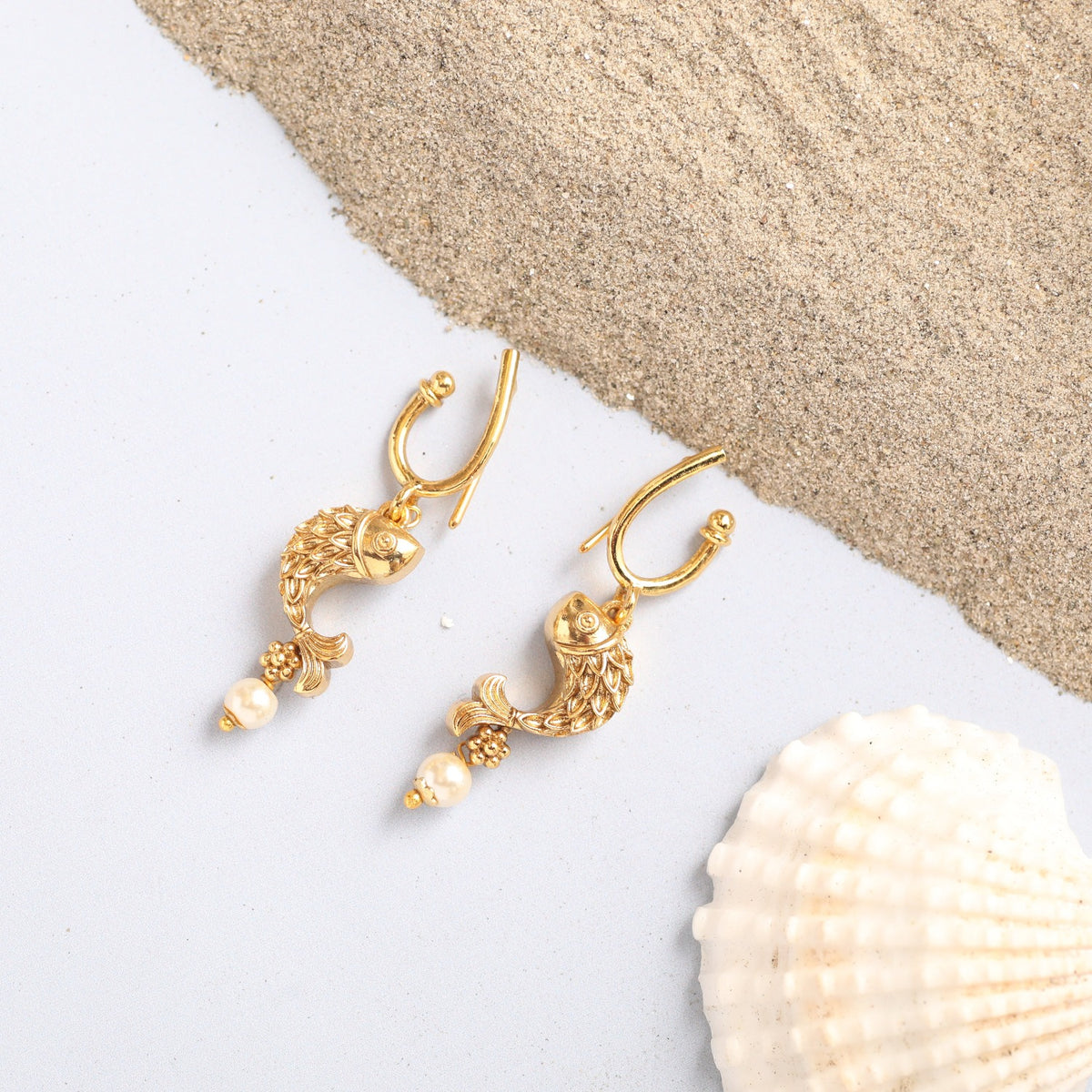 Hooked Fish Oxidized Drop Earrings