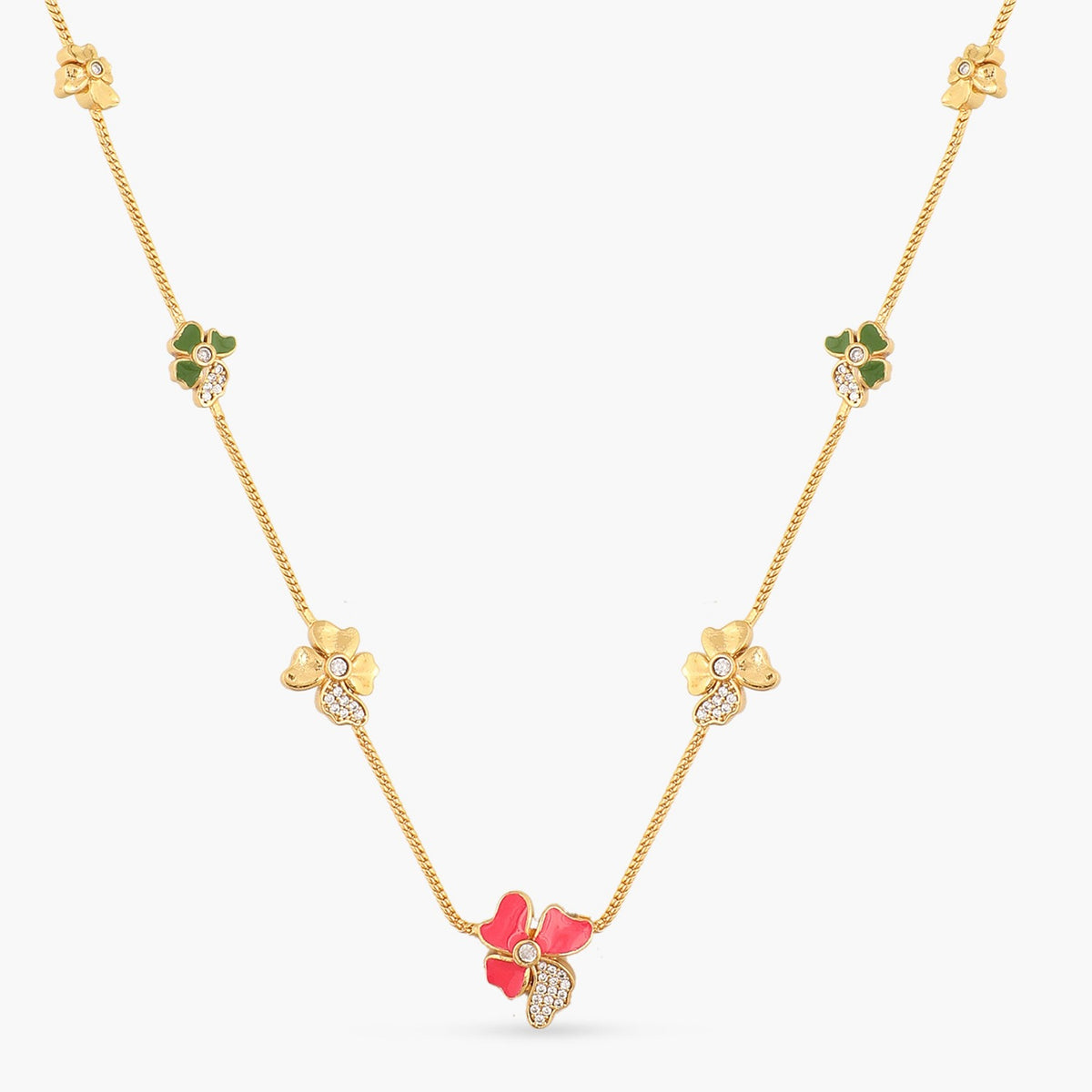 Pansy Floral CZ Petal Necklace 