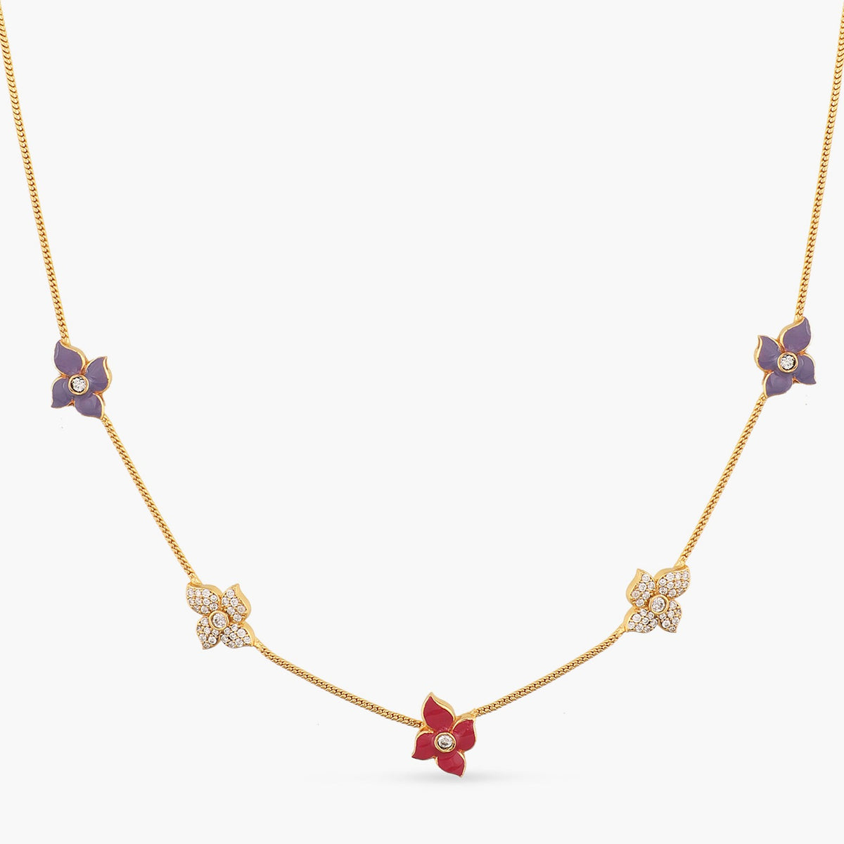 Pansy Floral CZ Statement Classic Necklace 