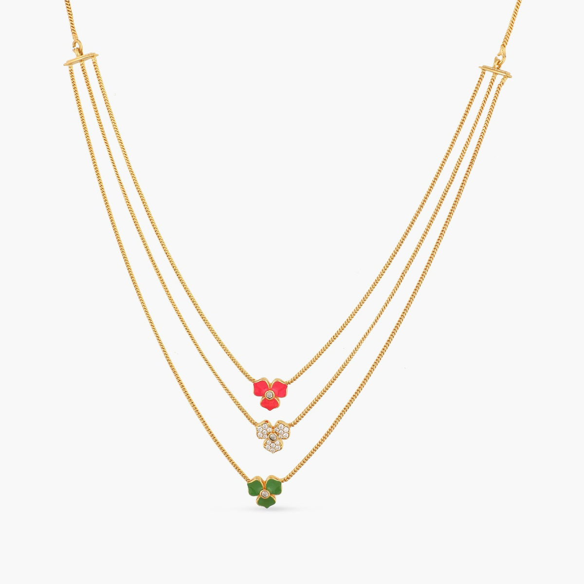 Pansy Floral CZ Statement Three Layer Necklace