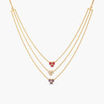 Pansy Floral CZ Statement Three Layer Necklace