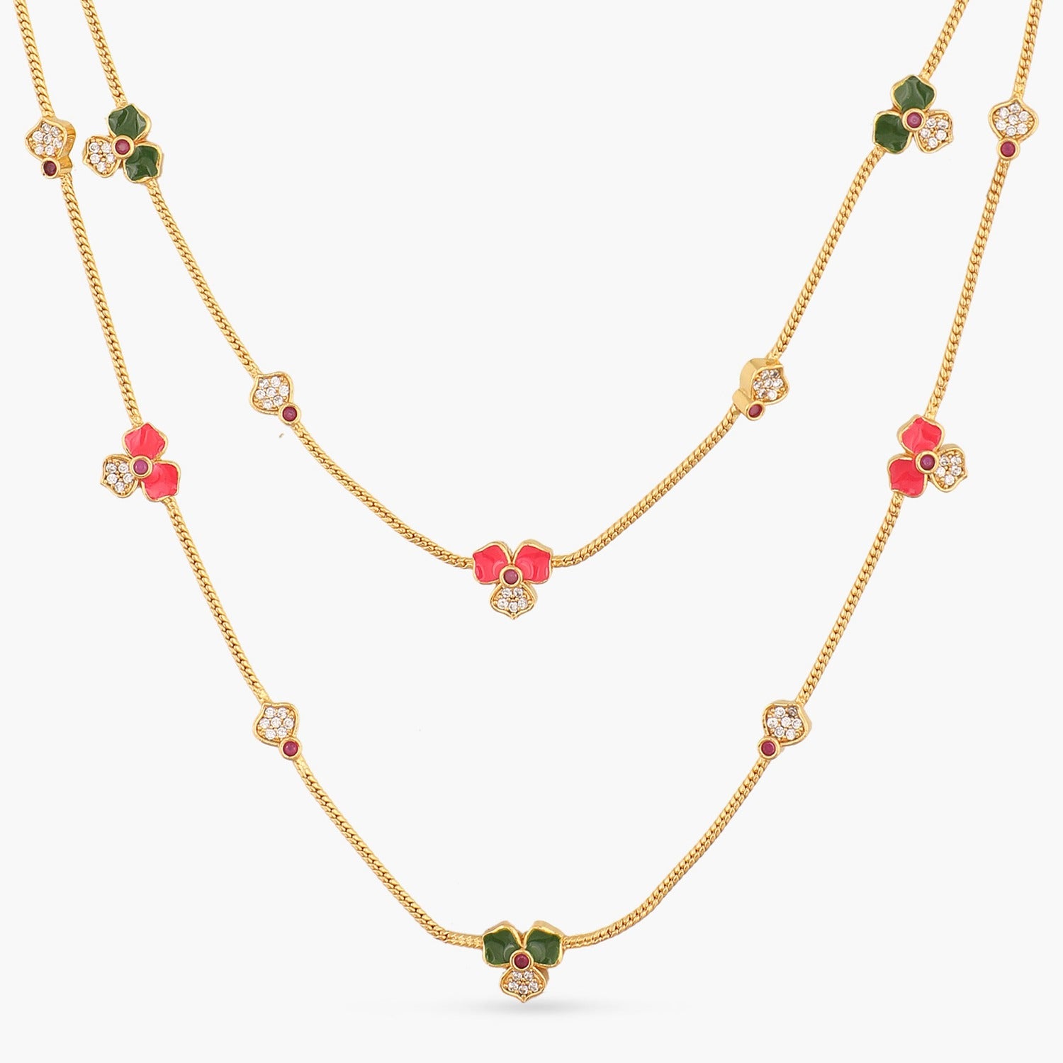Pansy Floral CZ Statement Two Layer  Necklace 