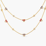 Pansy Floral CZ Statement Two Layer Necklace