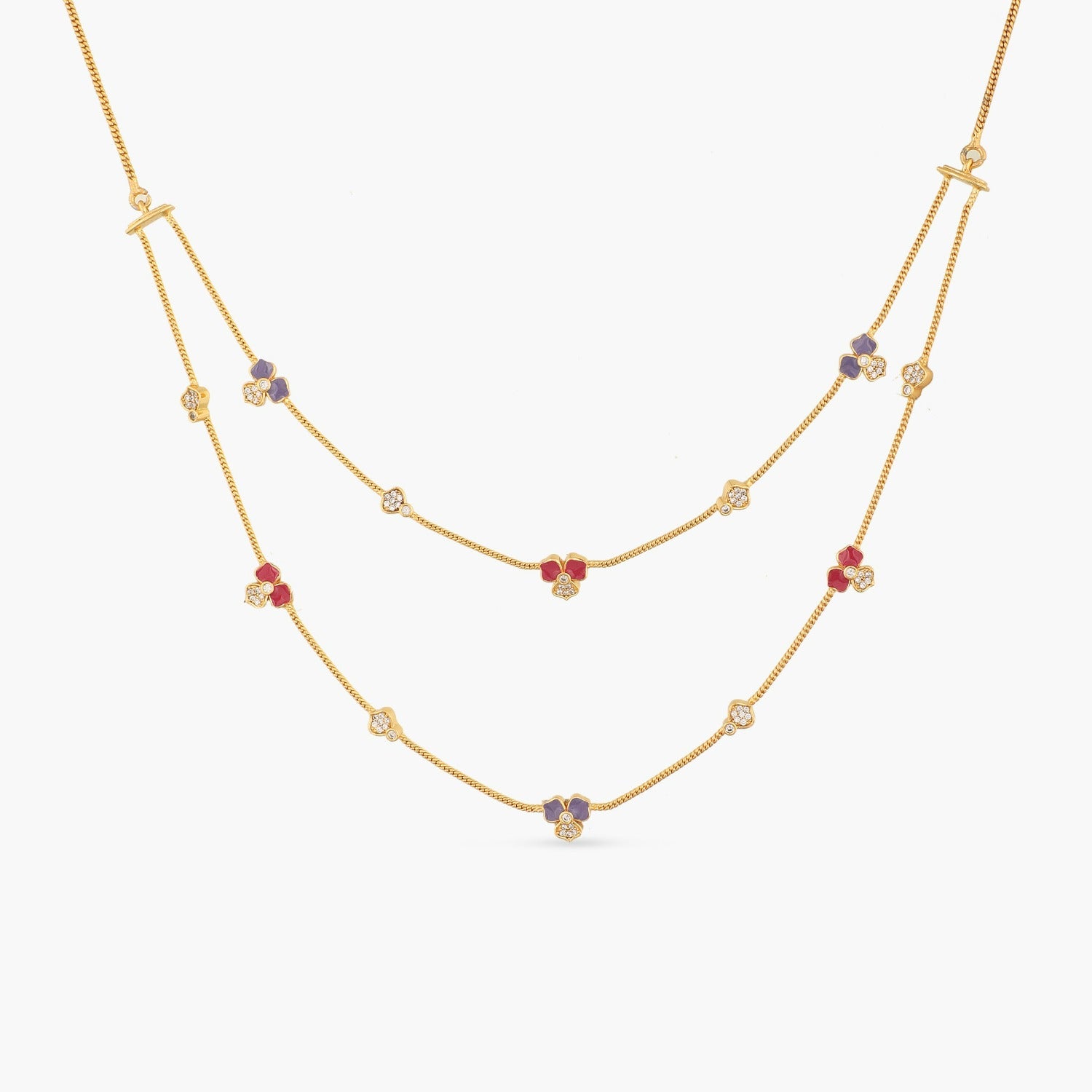 Pansy Floral CZ Statement Two Layer Necklace