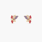 Pansy Floral CZ Flare Stud Earrings