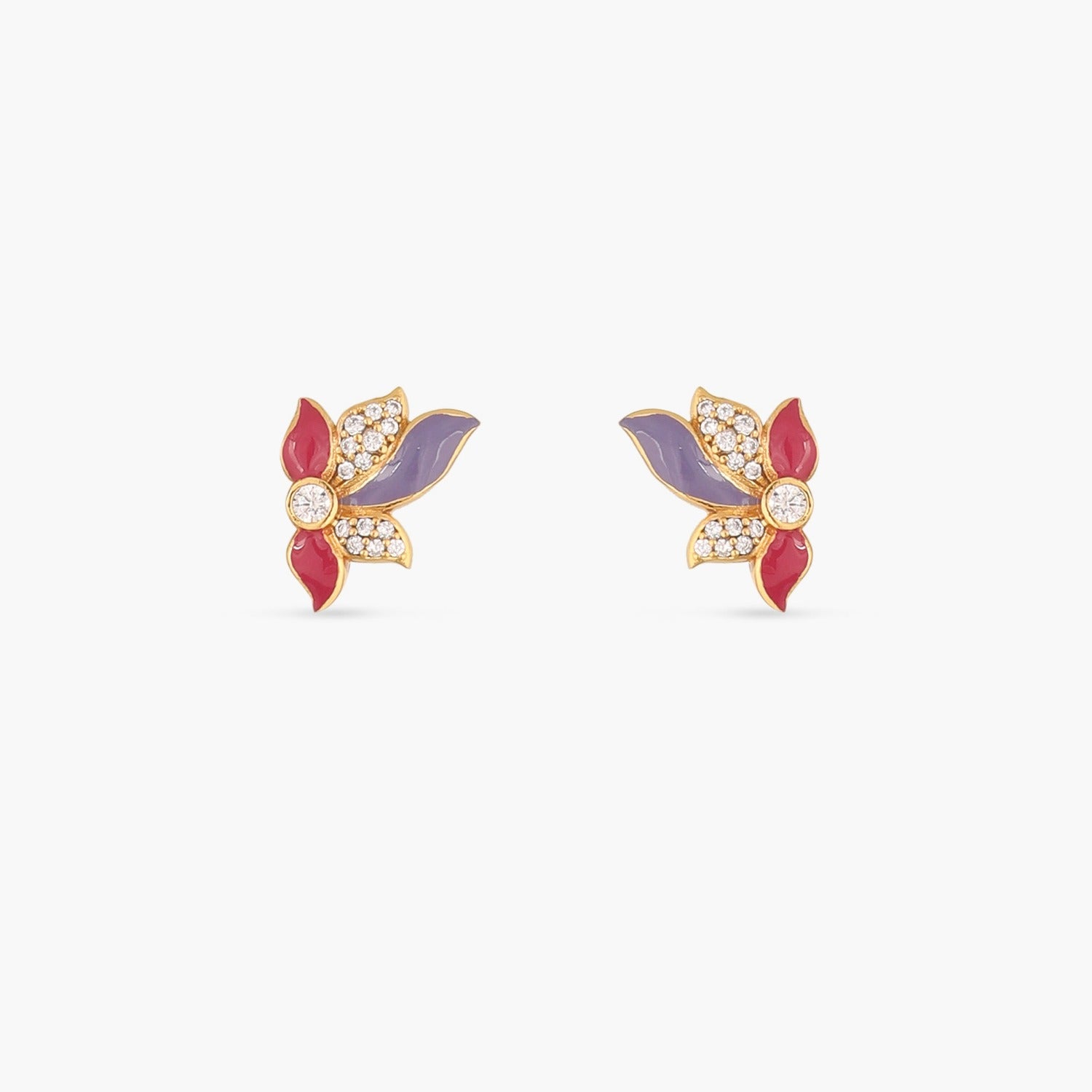 Pansy Floral CZ Flare Stud Earrings