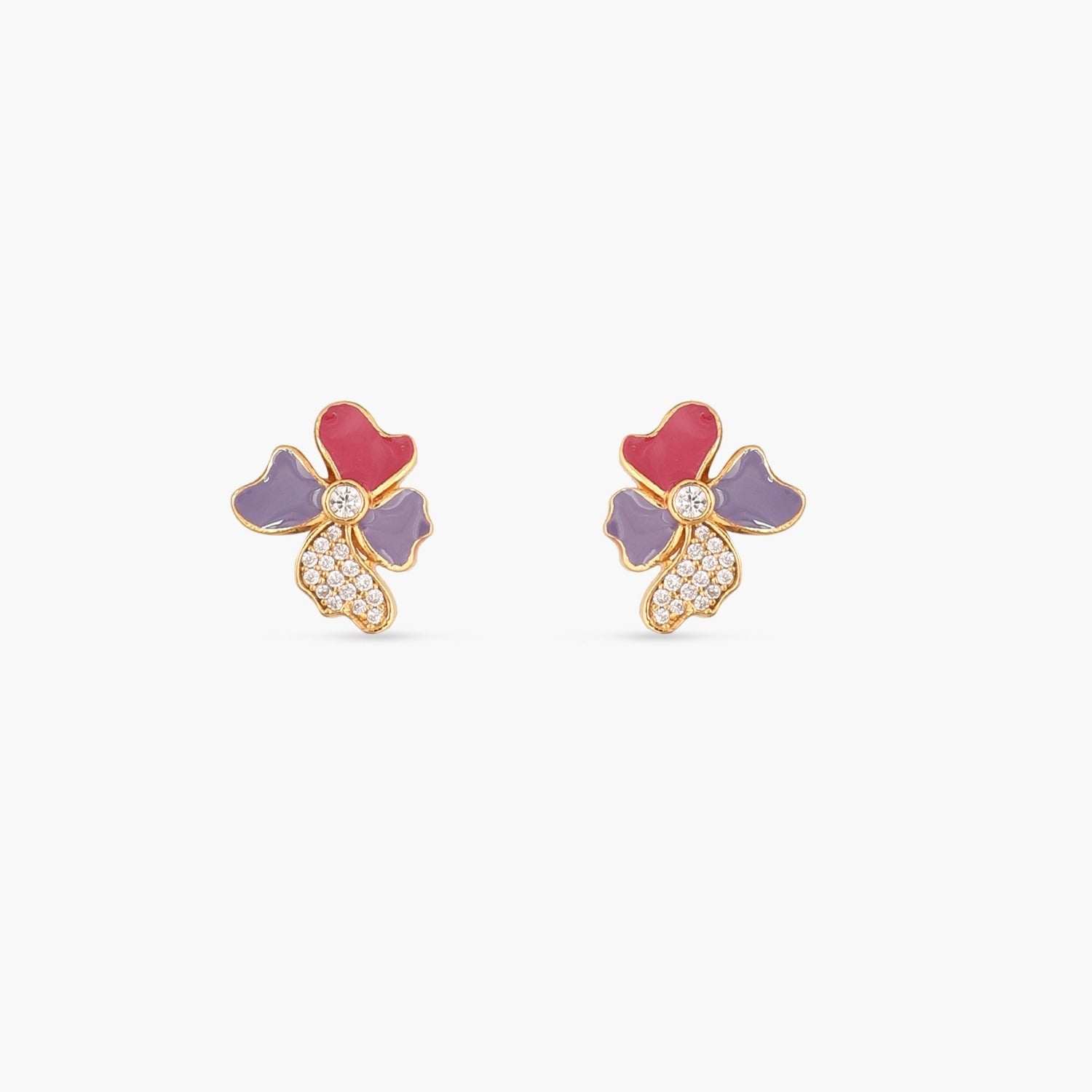 Pansy Floral CZ Blossom Stud Earrings