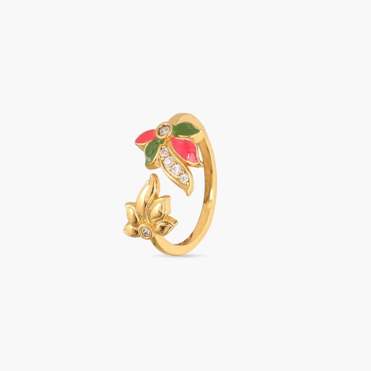 Pansy Floral CZ Double Motif Finger Ring 