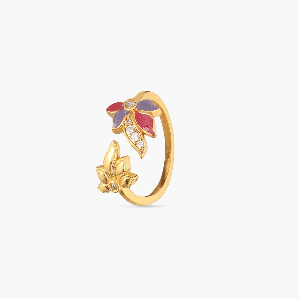 Pansy Floral CZ Double Motif Finger Ring 