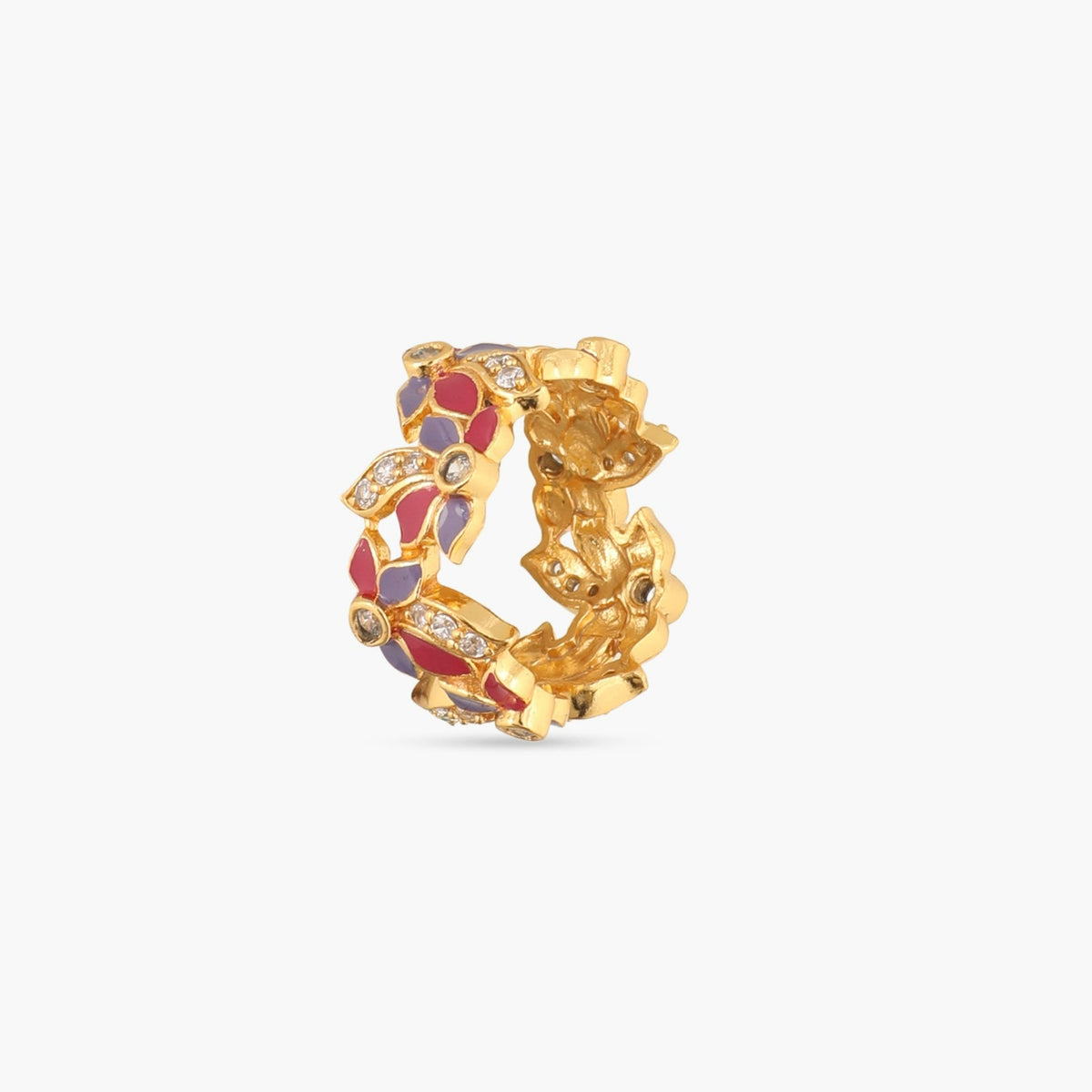 Pansy Floral CZ Band Style Finger Ring 