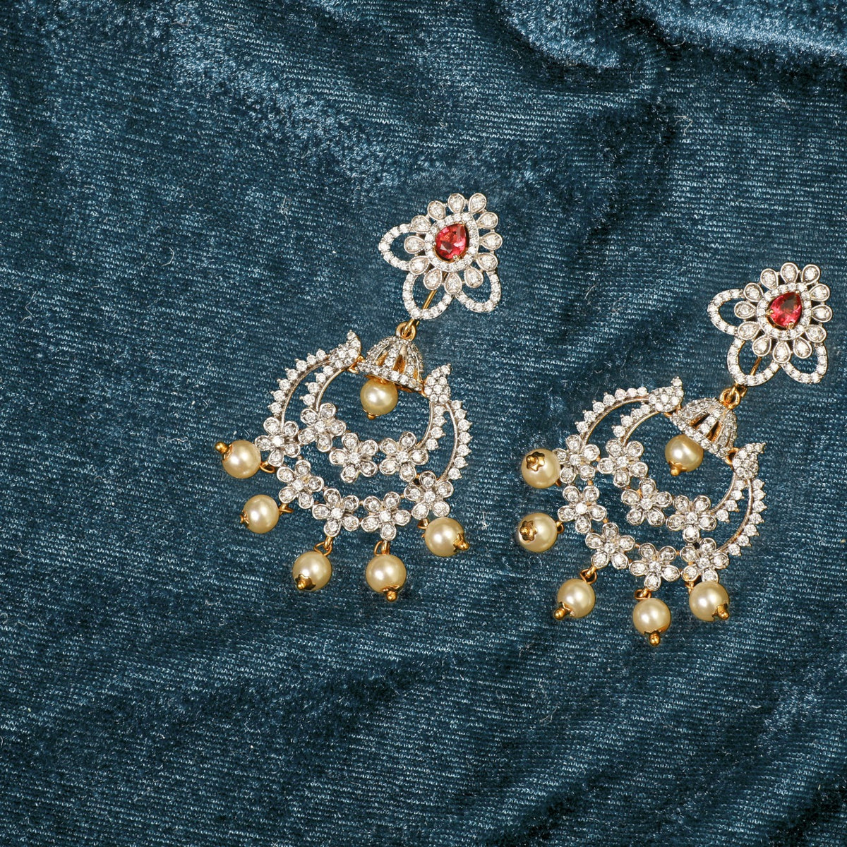 Flora Nakshatra CZ Chandbali Earrings