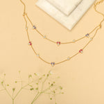 Pansy Floral CZ Statement Two Layer Necklace
