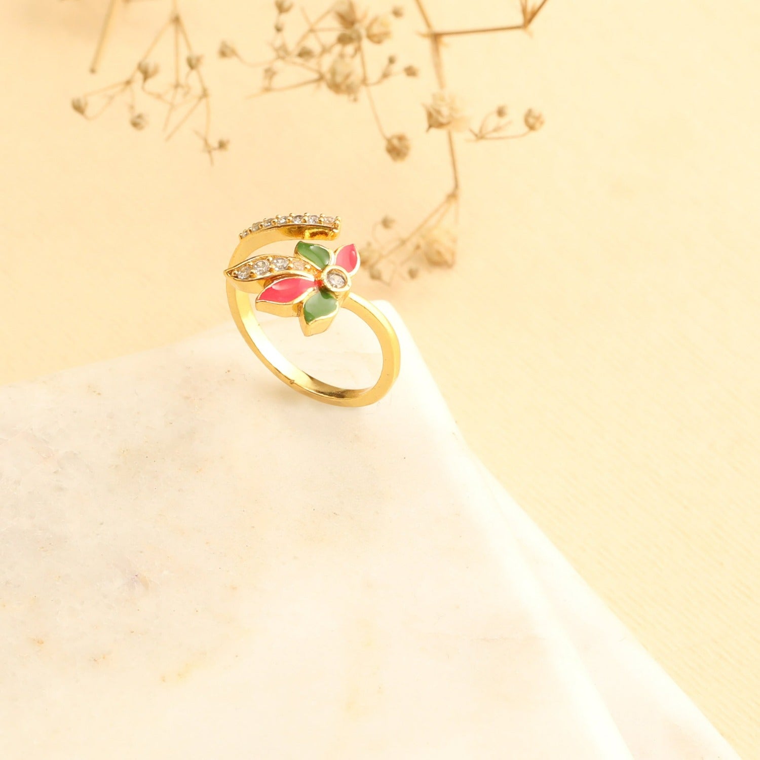 Pansy Floral CZ Simple Finger Ring 