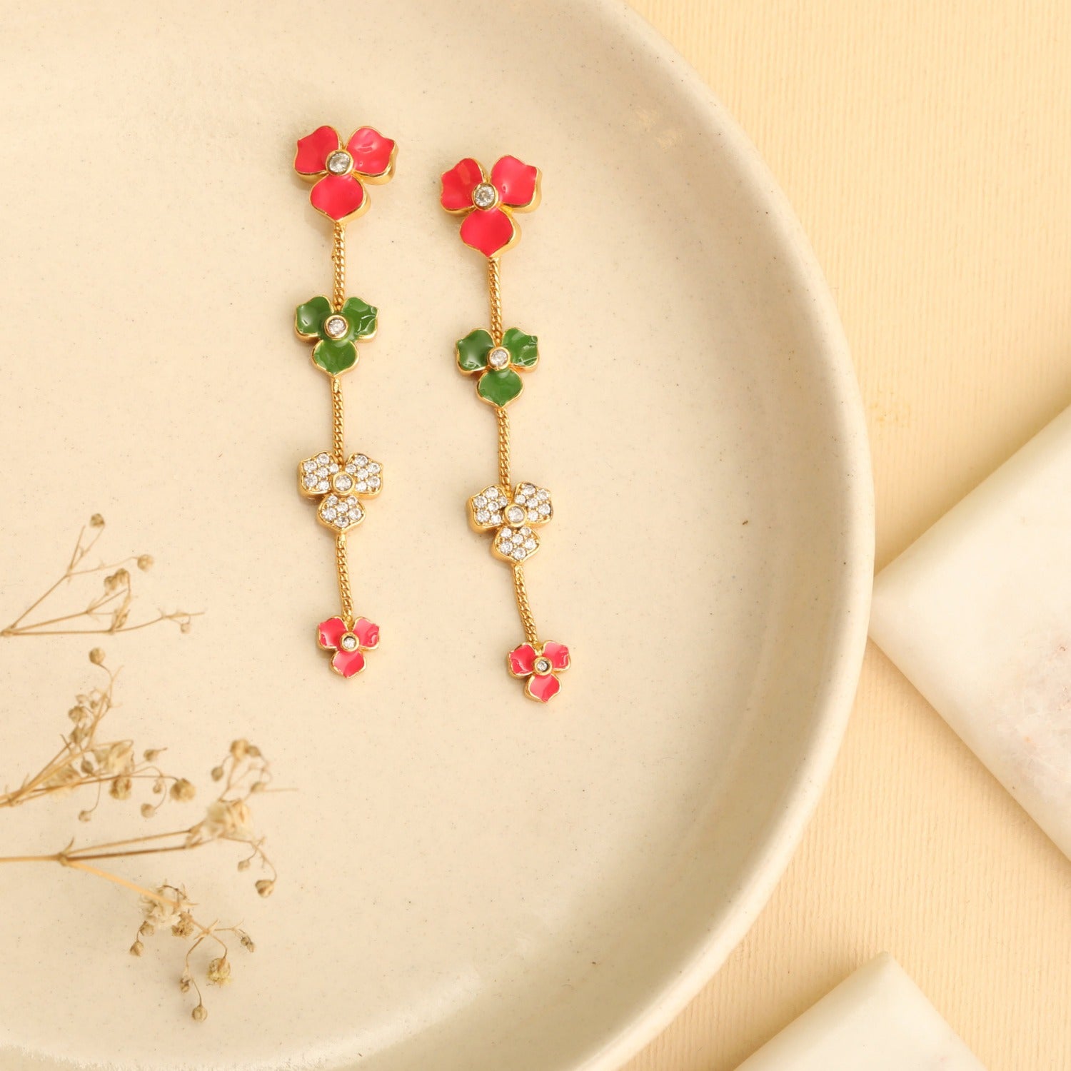 Antique Pearl Red Flower Earrings