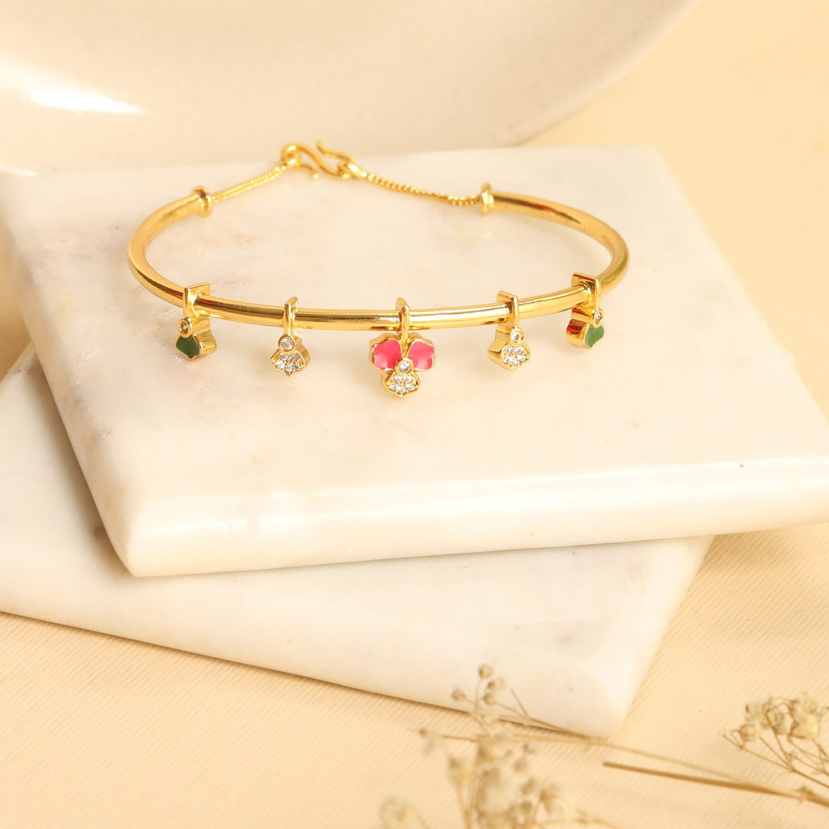 Pansy Floral CZ Blossom Cuff Bracelet