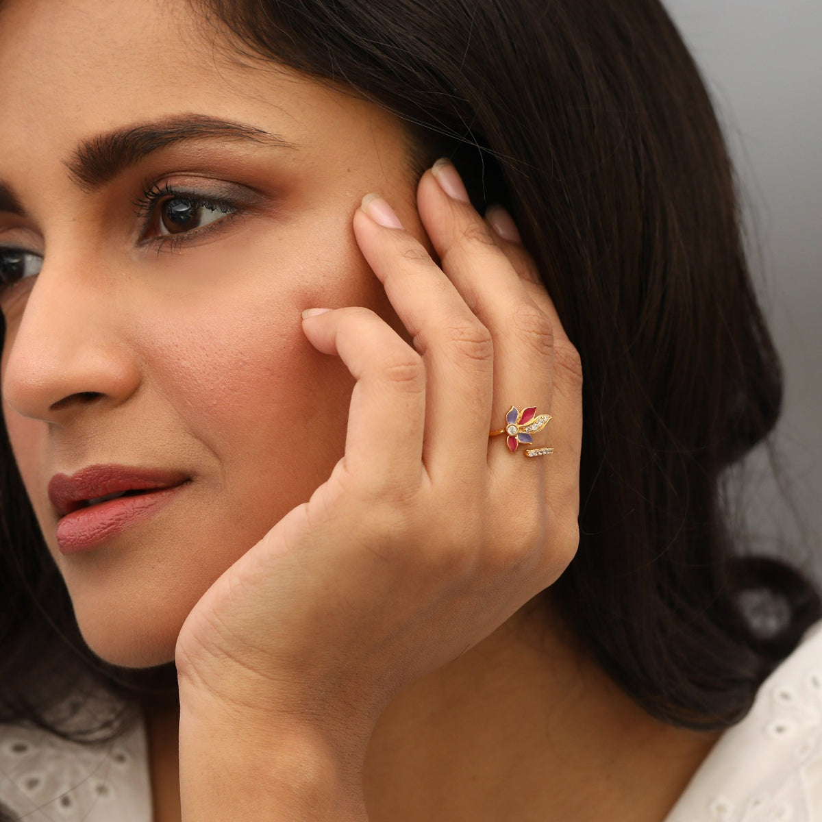 Buy Pansy Floral CZ Simple Finger Ring | Tarinika - Tarinika India