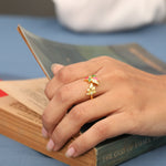 Pansy Floral CZ Double Motif Finger Ring 