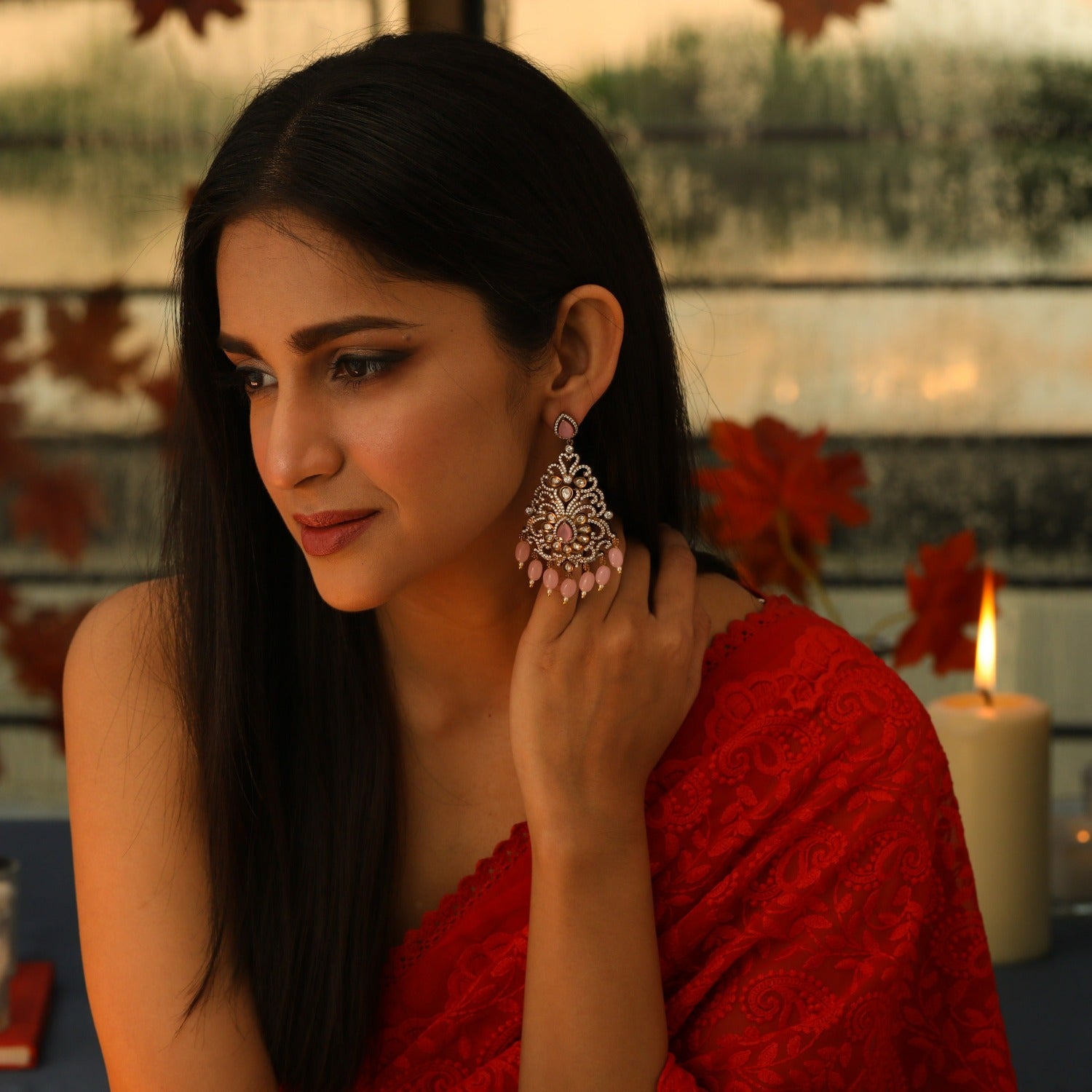 Beryl Nakshatra CZ Chandelier Earrings