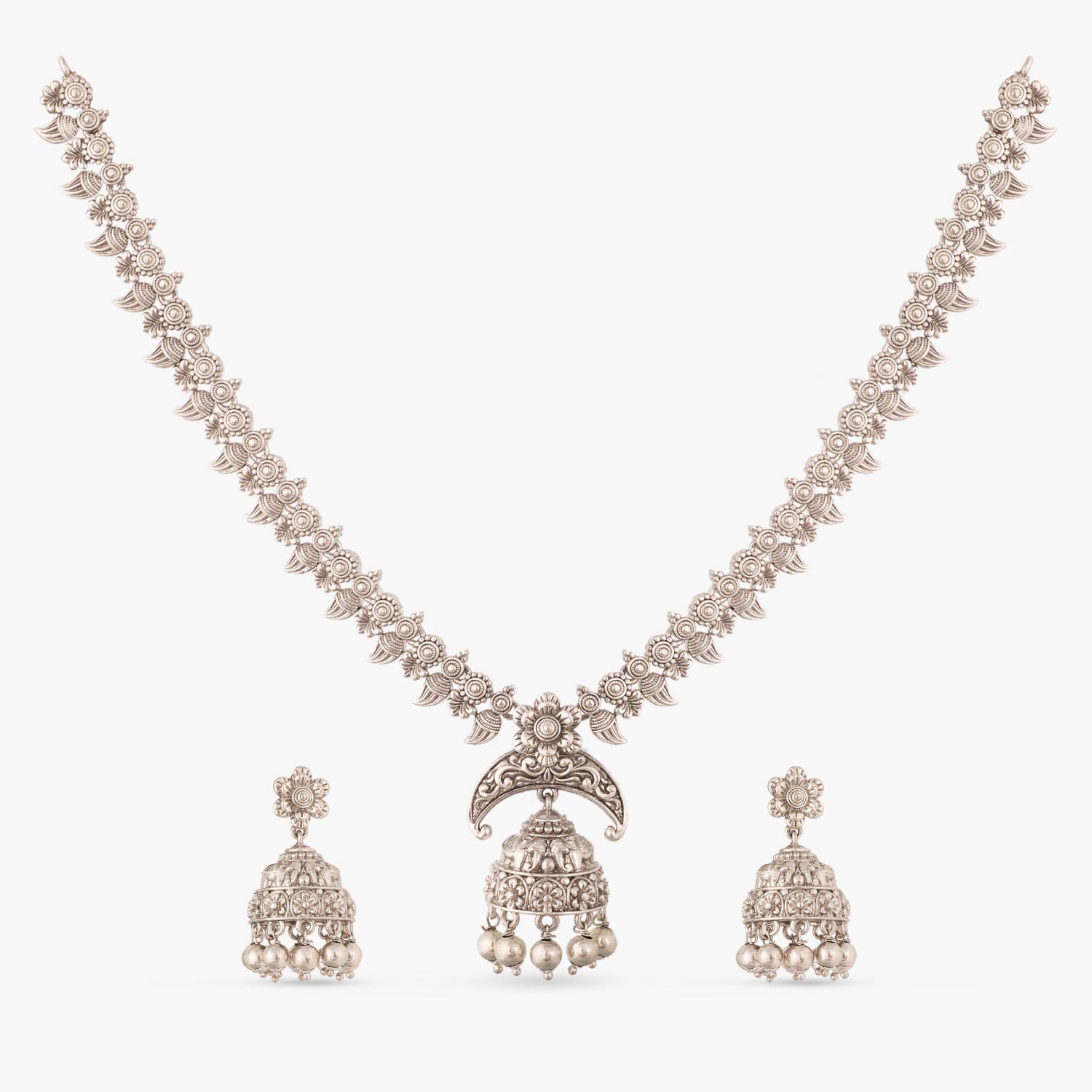 Maati Jhumki Floral Antique Oxidized Necklace Set