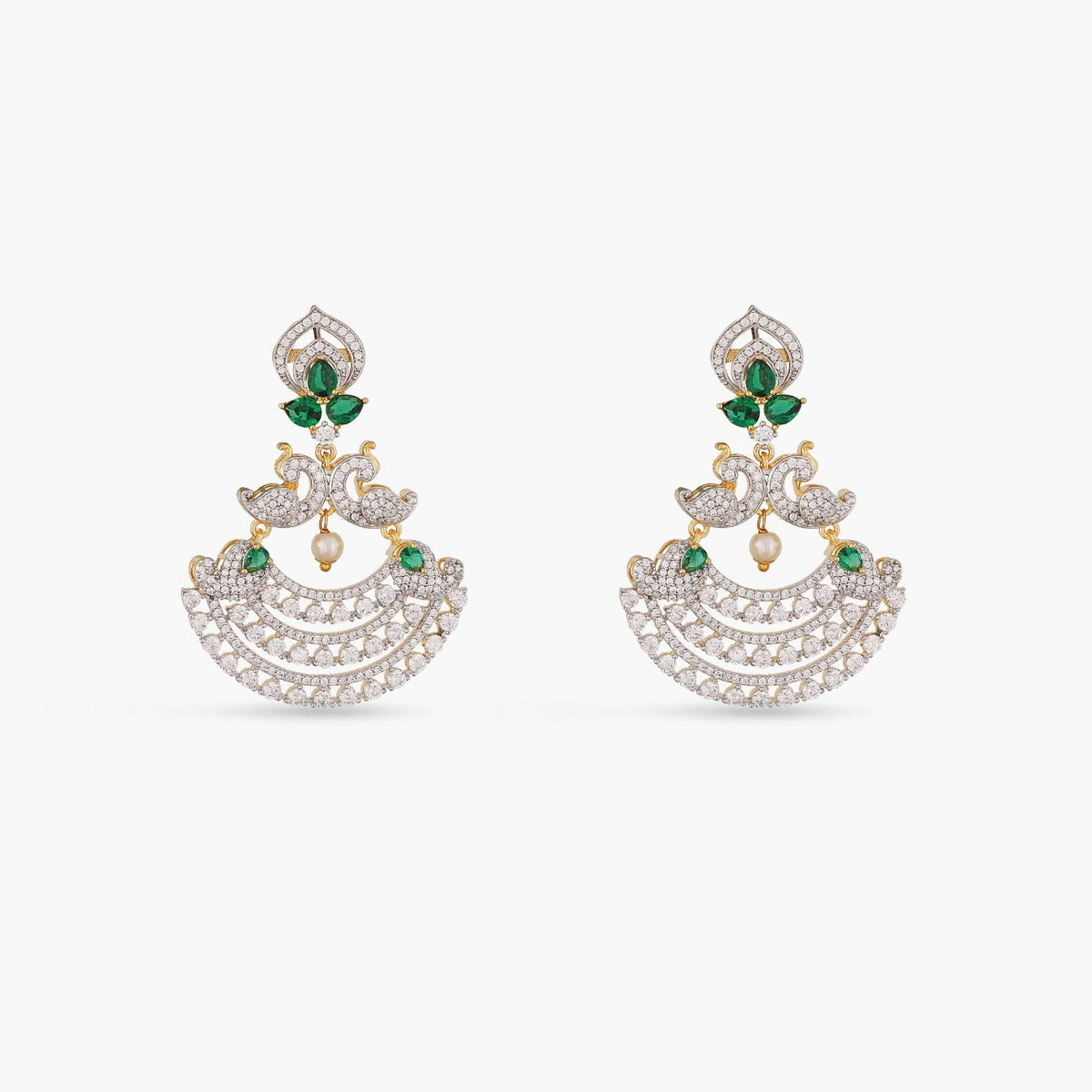 Peacock Delicate Nakshatra CZ Chandbali Earrings