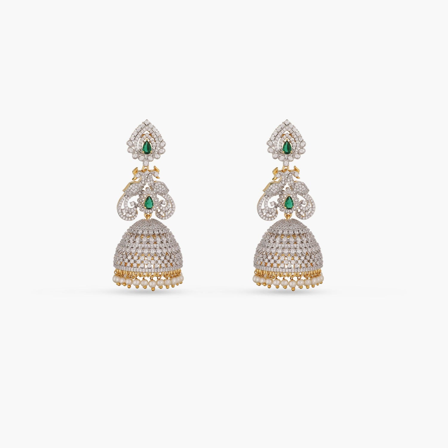 Elegant Peacock CZ Jhumka Earrings