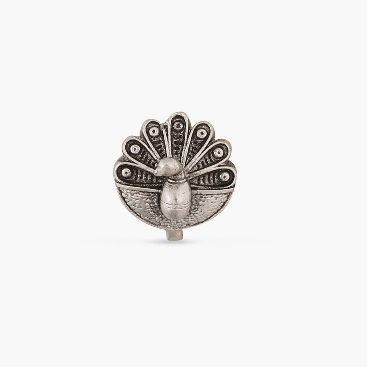 Maati Round Dancing Peacock Antique Oxidized Nose Pin