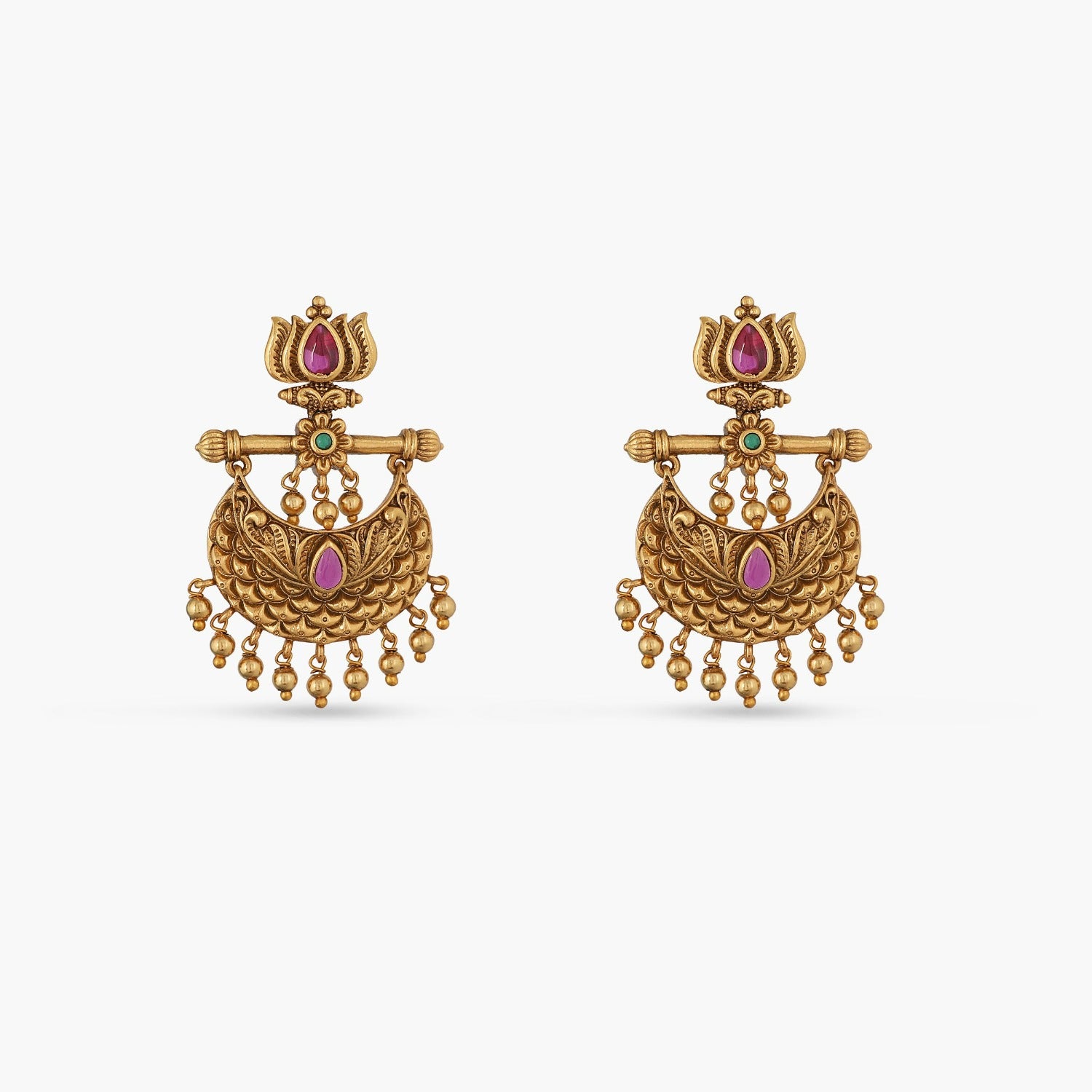 Lotus Antique Chandbali Earrings