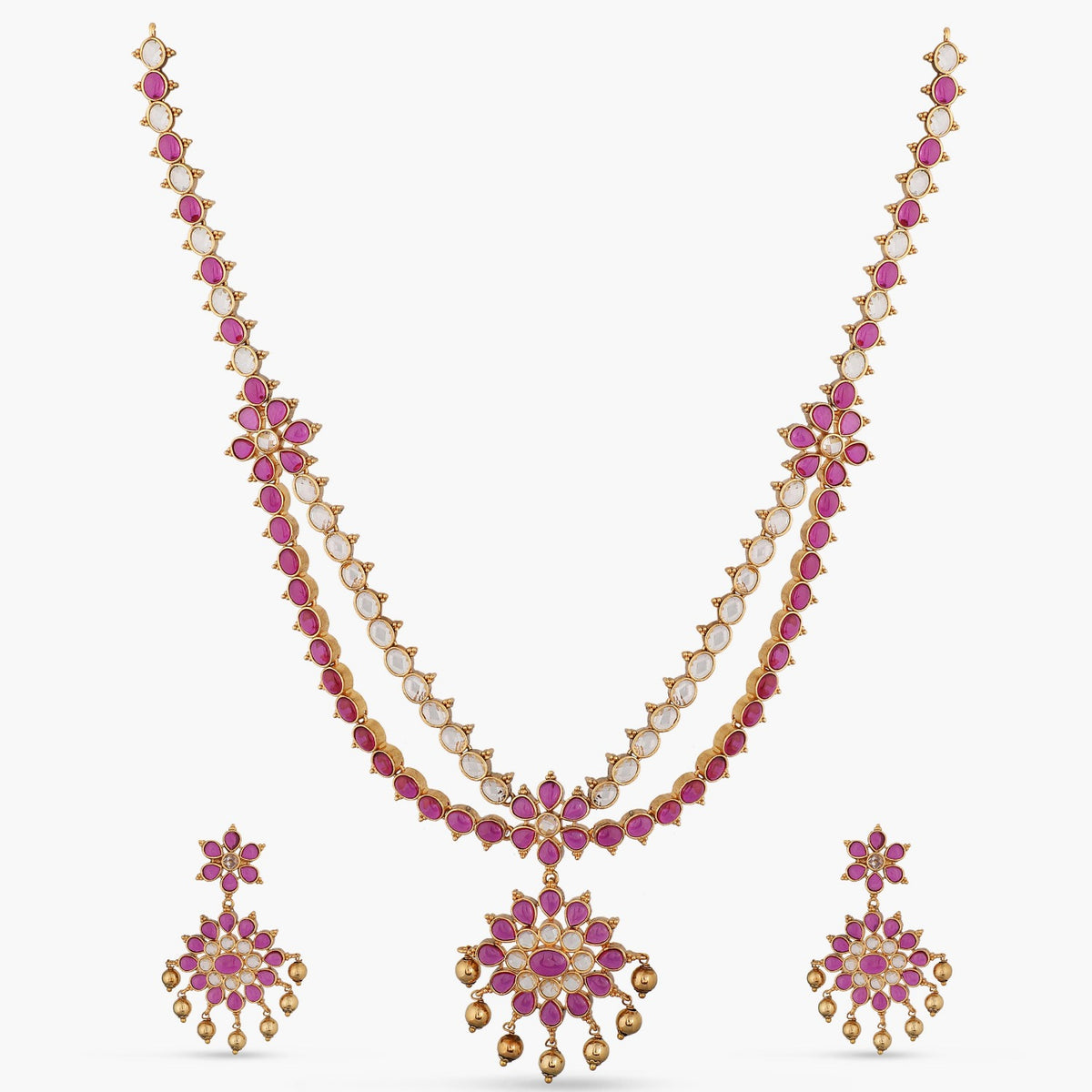 Flaunt Classic CZ Two Layer Necklace Set 