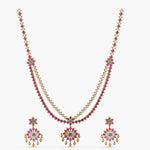 Flaunt Classic CZ Two Layer Long Necklace Set 